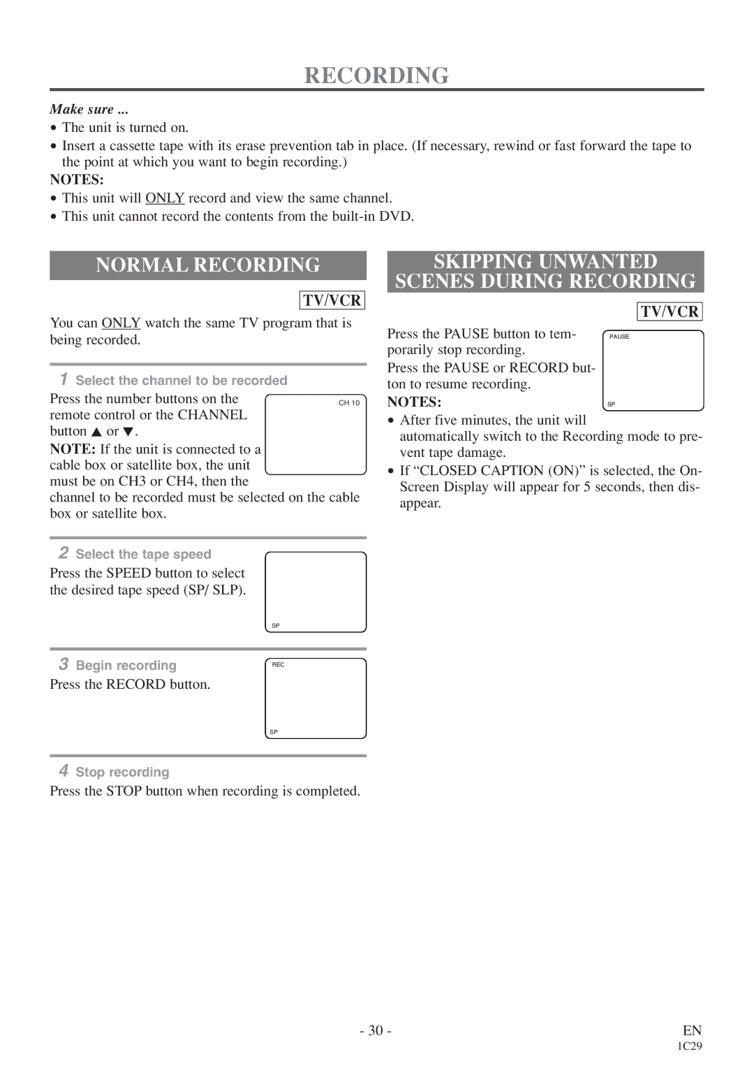 Sylvania 6719DE owner manual Normal Recording, Skipping Unwanted Scenes During Recording 