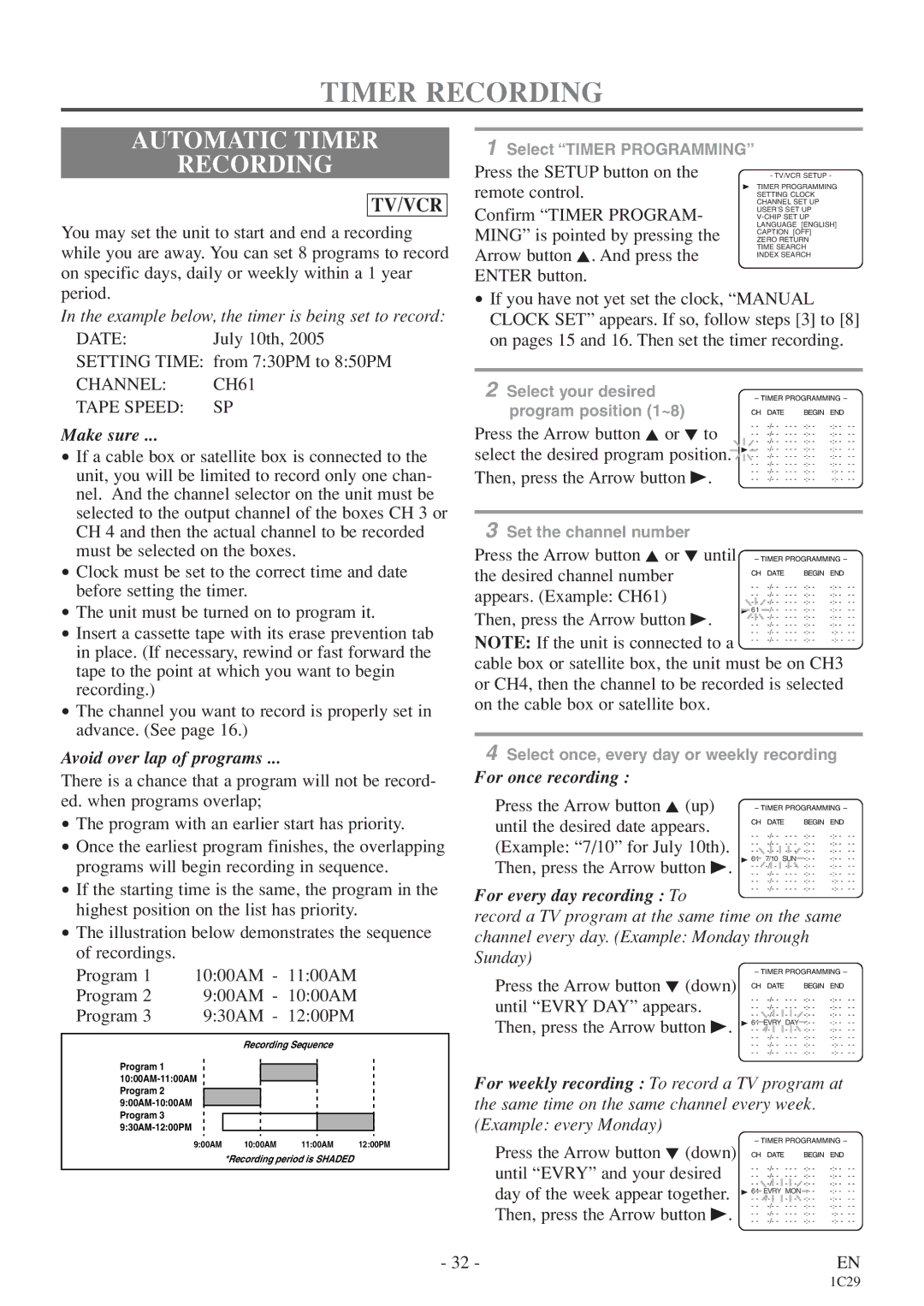 Sylvania 6719DE owner manual Automatic Timer Recording, Channel CH61 Tape Speed SP 