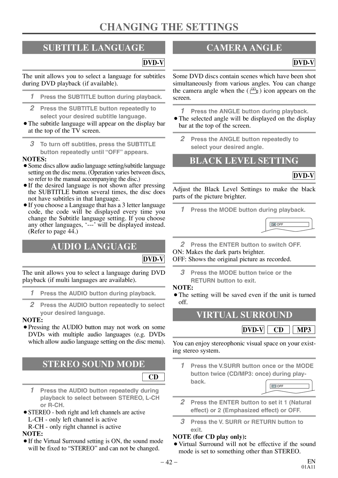 Sylvania 6719DE owner manual Changing the Settings 