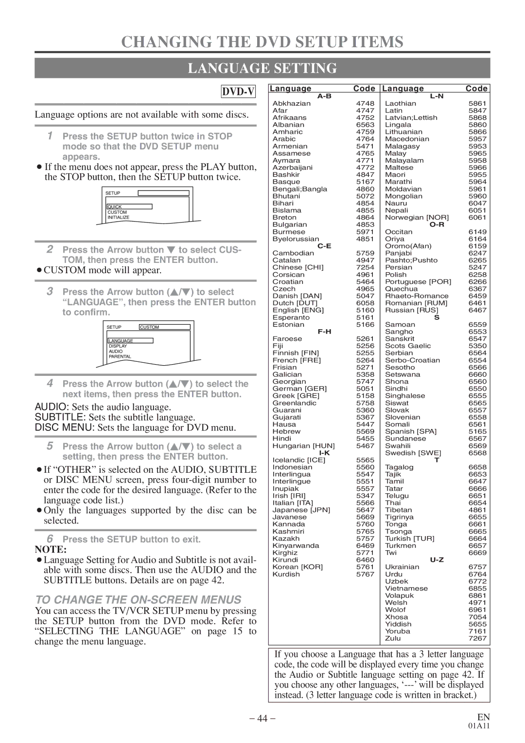 Sylvania 6719DE Changing the DVD Setup Items, Language Setting, Language options are not available with some discs 