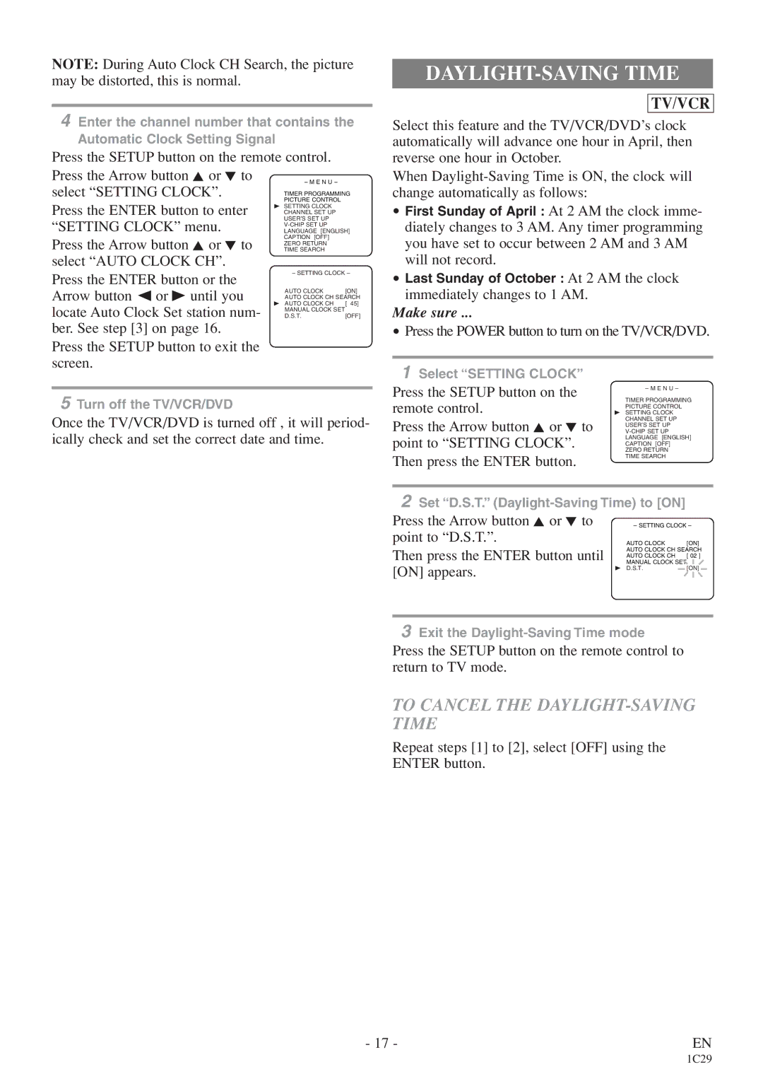 Sylvania 6719DES owner manual To Cancel the DAYLIGHT-SAVING Time 