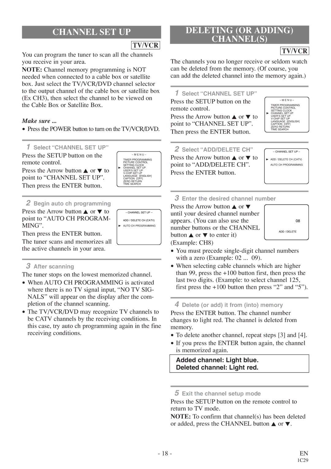 Sylvania 6719DES owner manual Channel SET UP, Deleting or Adding Channels 