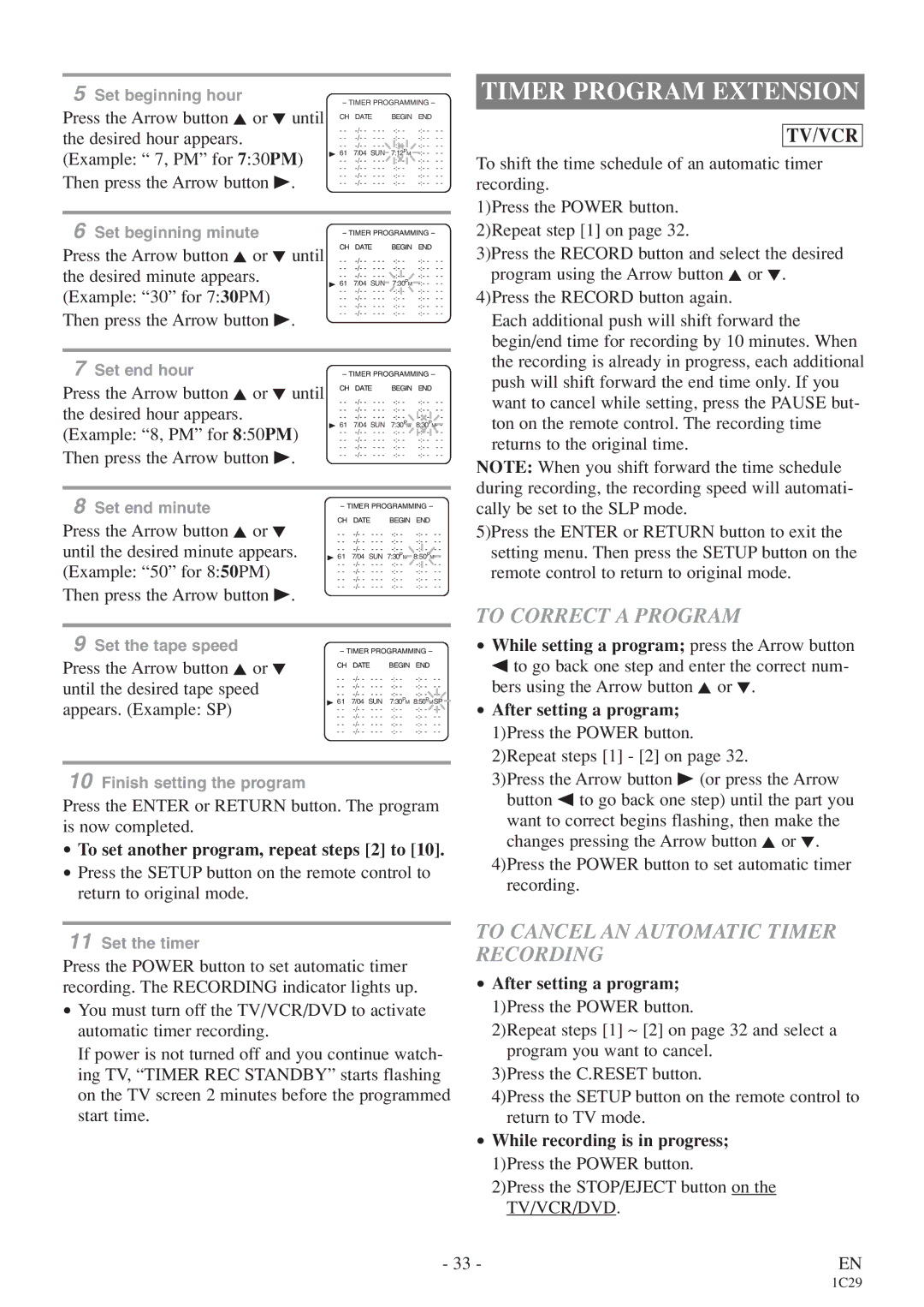 Sylvania 6719DES owner manual Timer Program Extension, To Correct a Program, To Cancel AN Automatic Timer Recording 