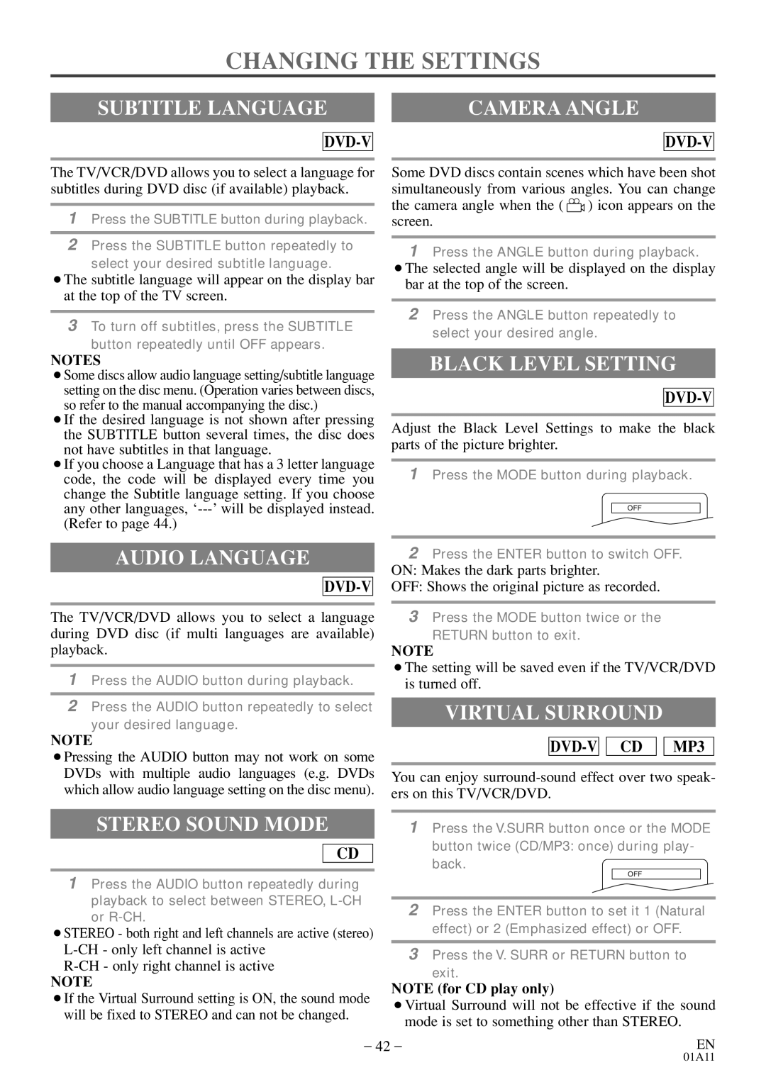 Sylvania 6719DES owner manual Changing the Settings 