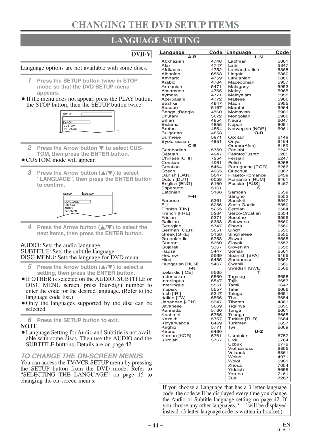 Sylvania 6719DES owner manual Changing the DVD Setup Items, Language Setting 