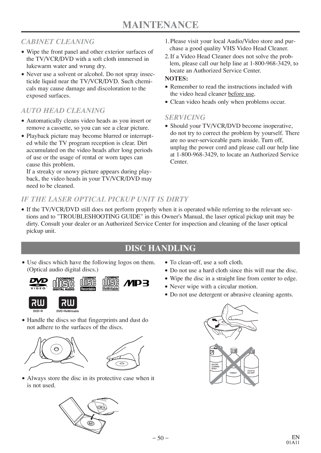 Sylvania 6719DES owner manual Maintenance, Disc Handling 