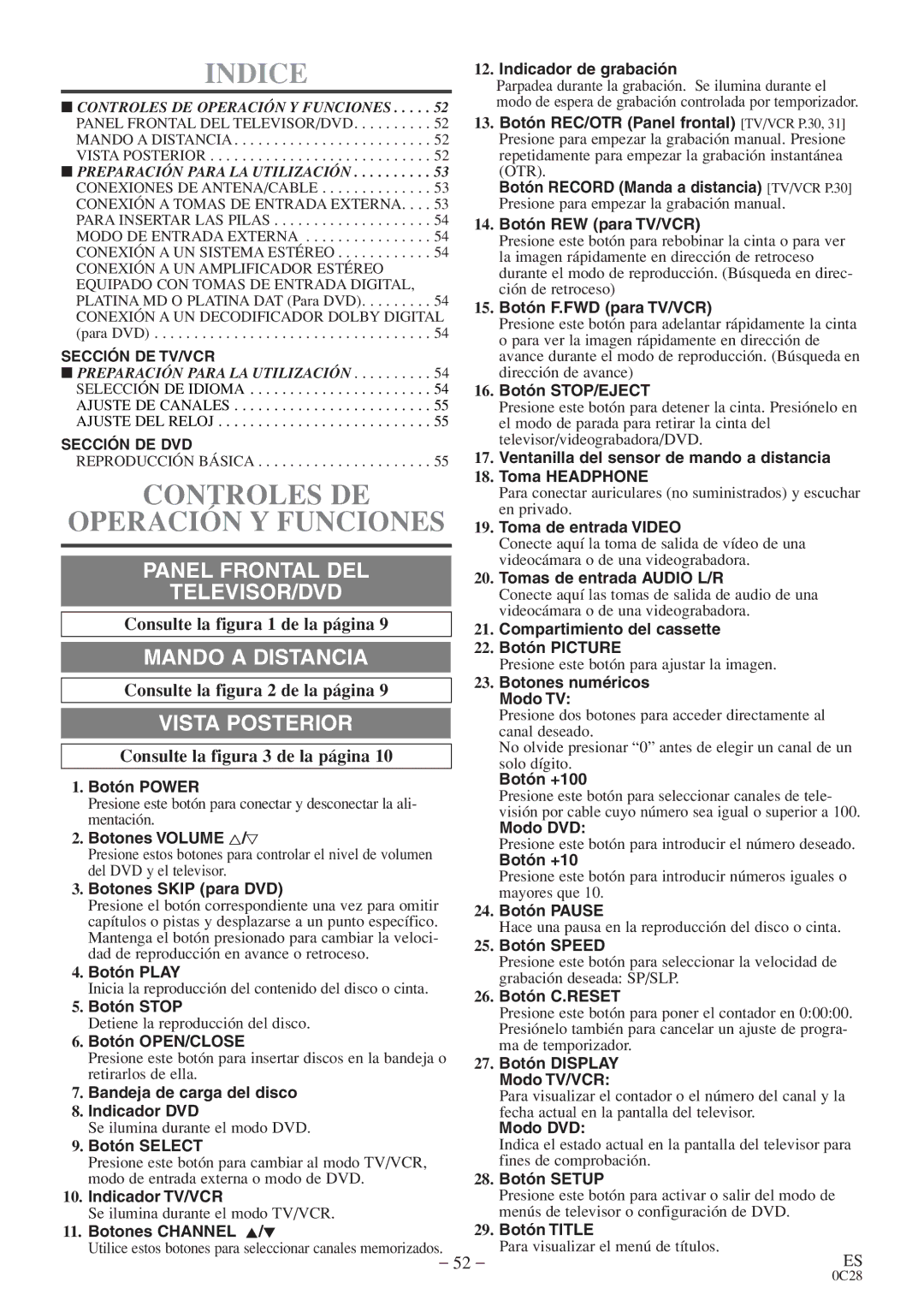 Sylvania 6719DES Controles DE, Operación Y Funciones, Consulte la figura 1 de la página, Consulte la figura 2 de la página 