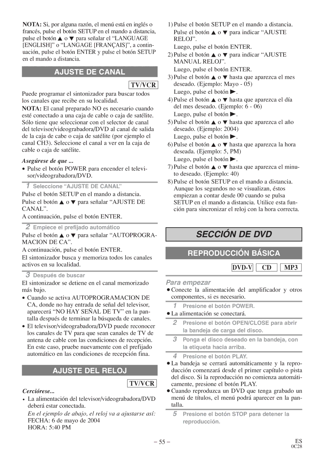 Sylvania 6719DES owner manual Ajuste DE Canal, Macion DE CA 