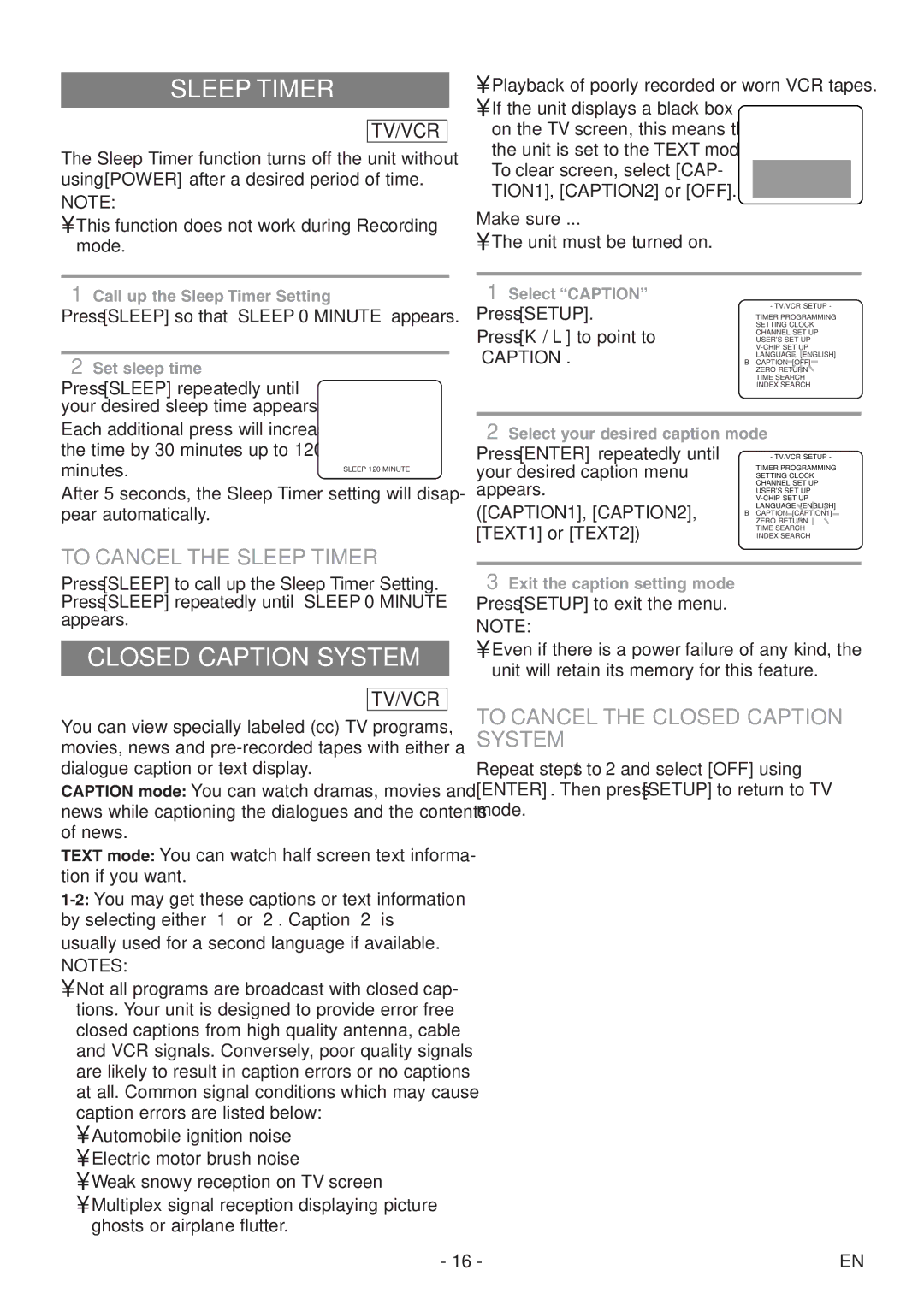 Sylvania 6719DF owner manual To Cancel the Sleep Timer, To Cancel the Closed Caption System 