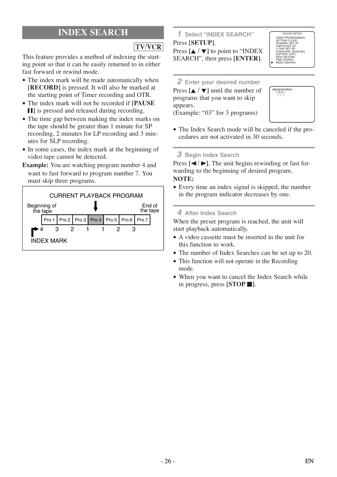 Sylvania 6719DF owner manual Index Search, Press K / L to point to Index, Press K / L until the number 