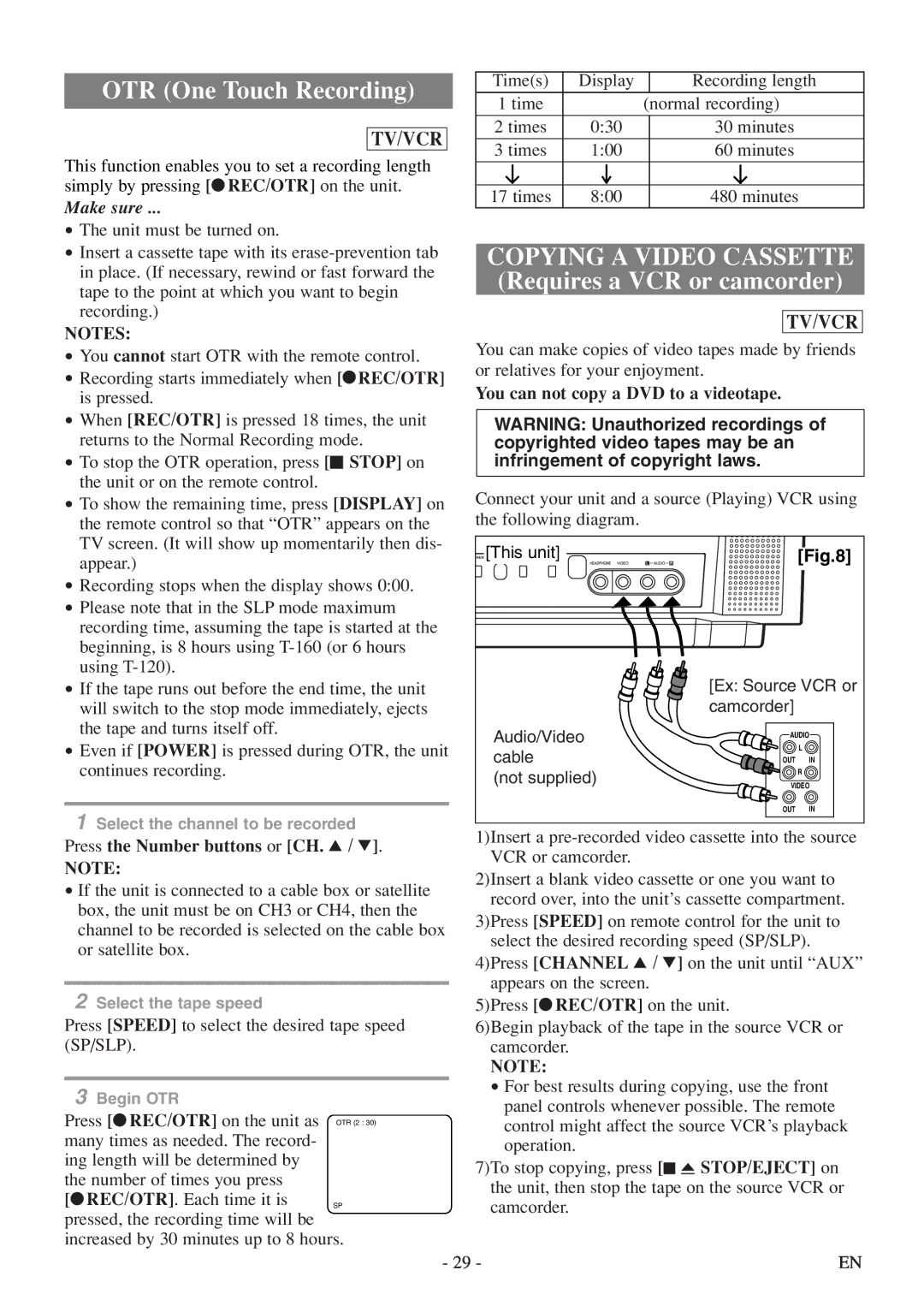 Sylvania 6719DF owner manual You can not copy a DVD to a videotape, Sp/Slp 