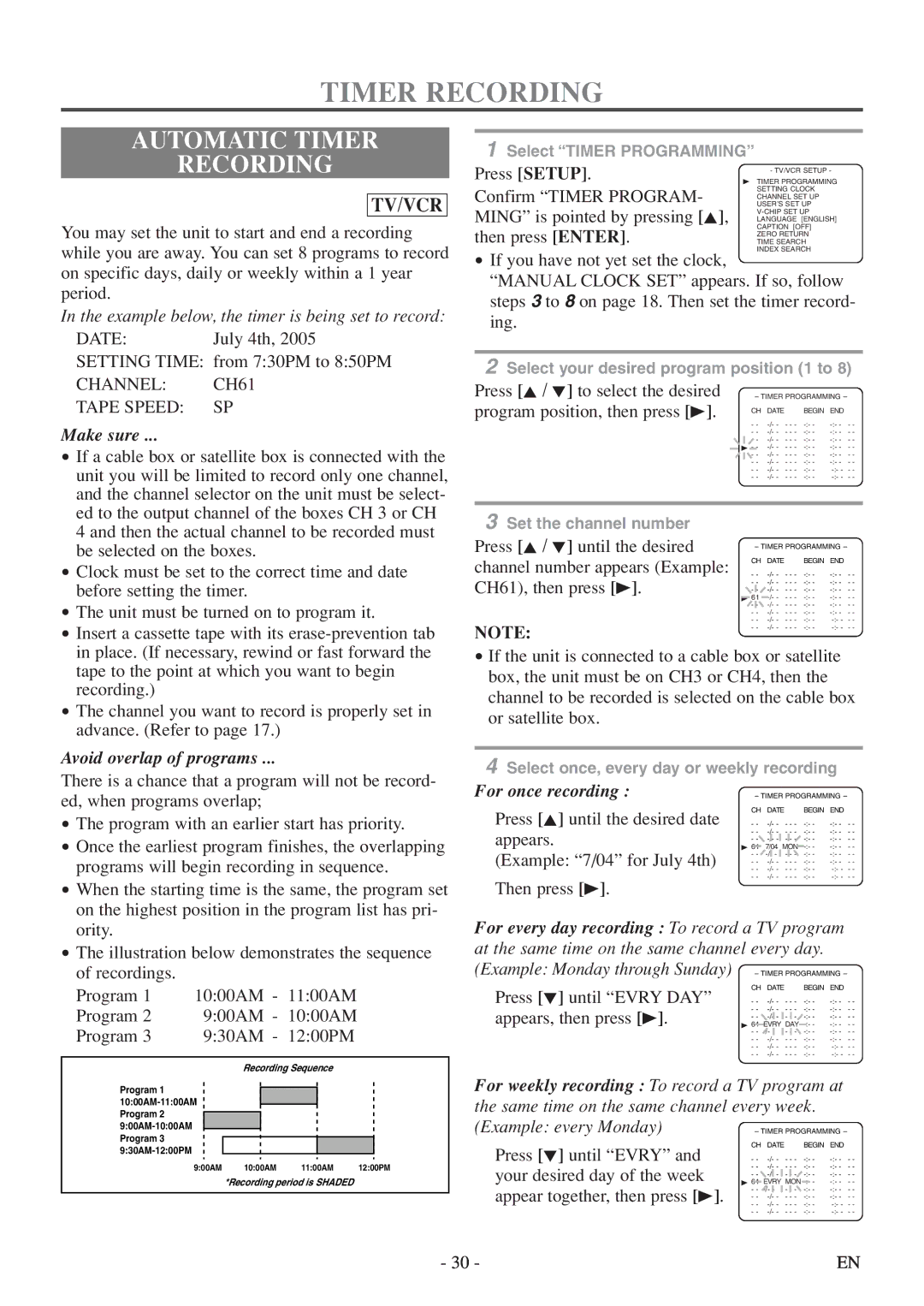 Sylvania 6719DF owner manual Automatic Timer Recording, Channel CH61 Tape Speed SP 