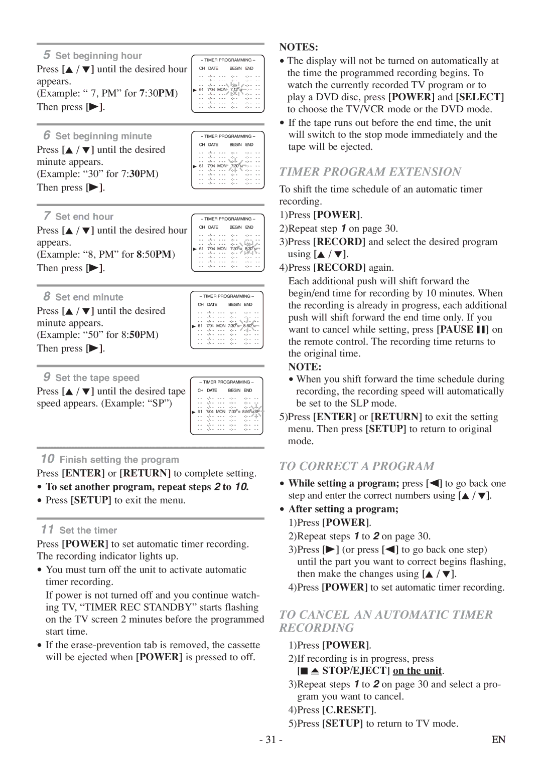 Sylvania 6719DF owner manual Timer Program Extension, To Correct a Program, To Cancel AN Automatic Timer, Recording 