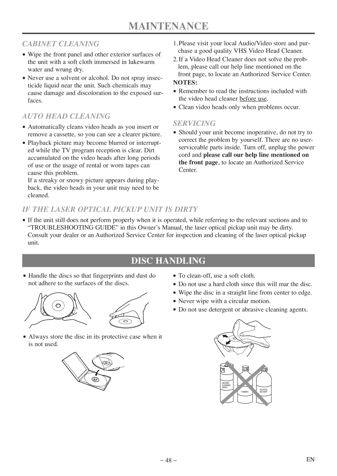 Sylvania 6719DF owner manual Maintenance, Disc Handling 