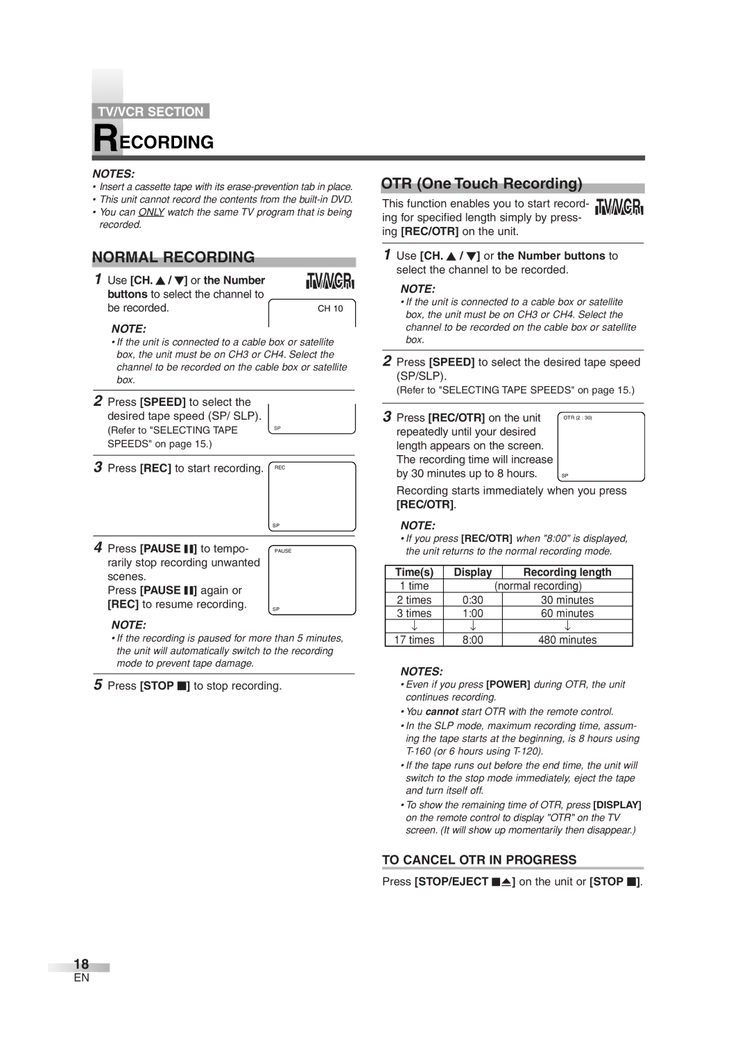 Sylvania 6719DG owner manual Normal Recording, To Cancel OTR in Progress 