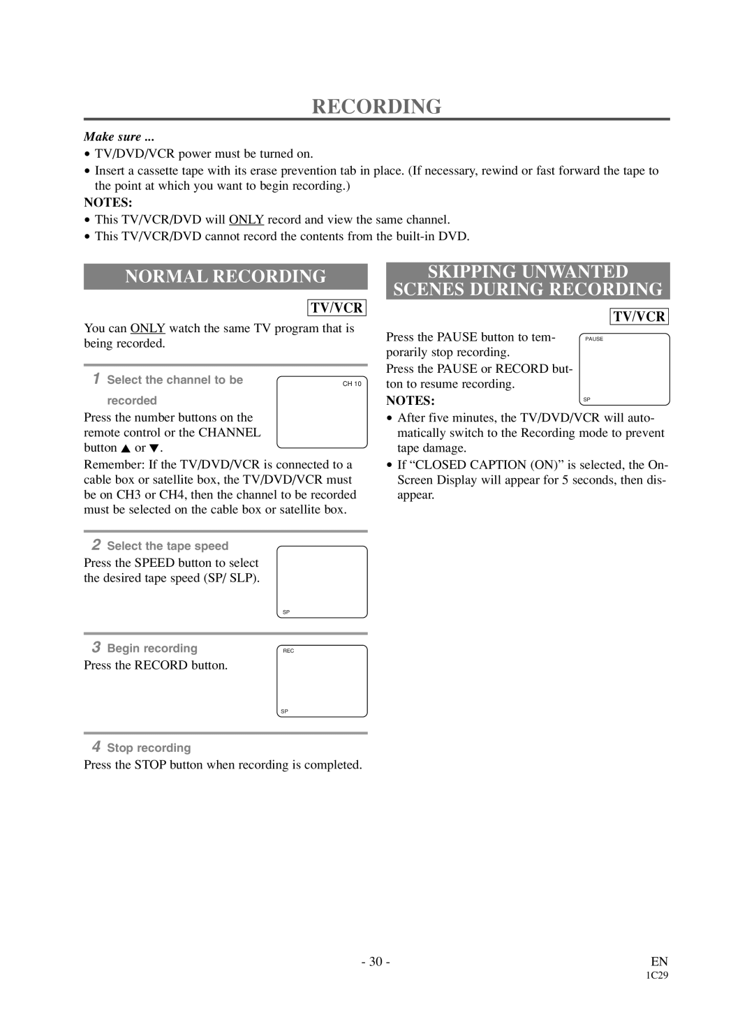 Sylvania 6720FDD owner manual Normal Recording, Skipping Unwanted Scenes During Recording 