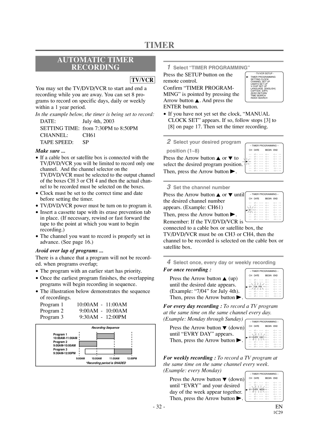 Sylvania 6720FDD owner manual Automatic Timer Recording, Channel CH61 Tape Speed SP 