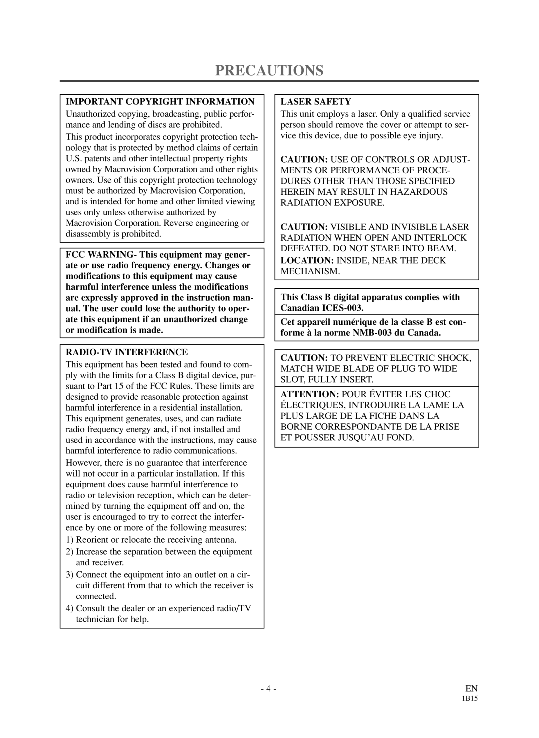 Sylvania 6720FDD owner manual Precautions, Important Copyright Information, RADIO-TV Interference, Laser Safety 