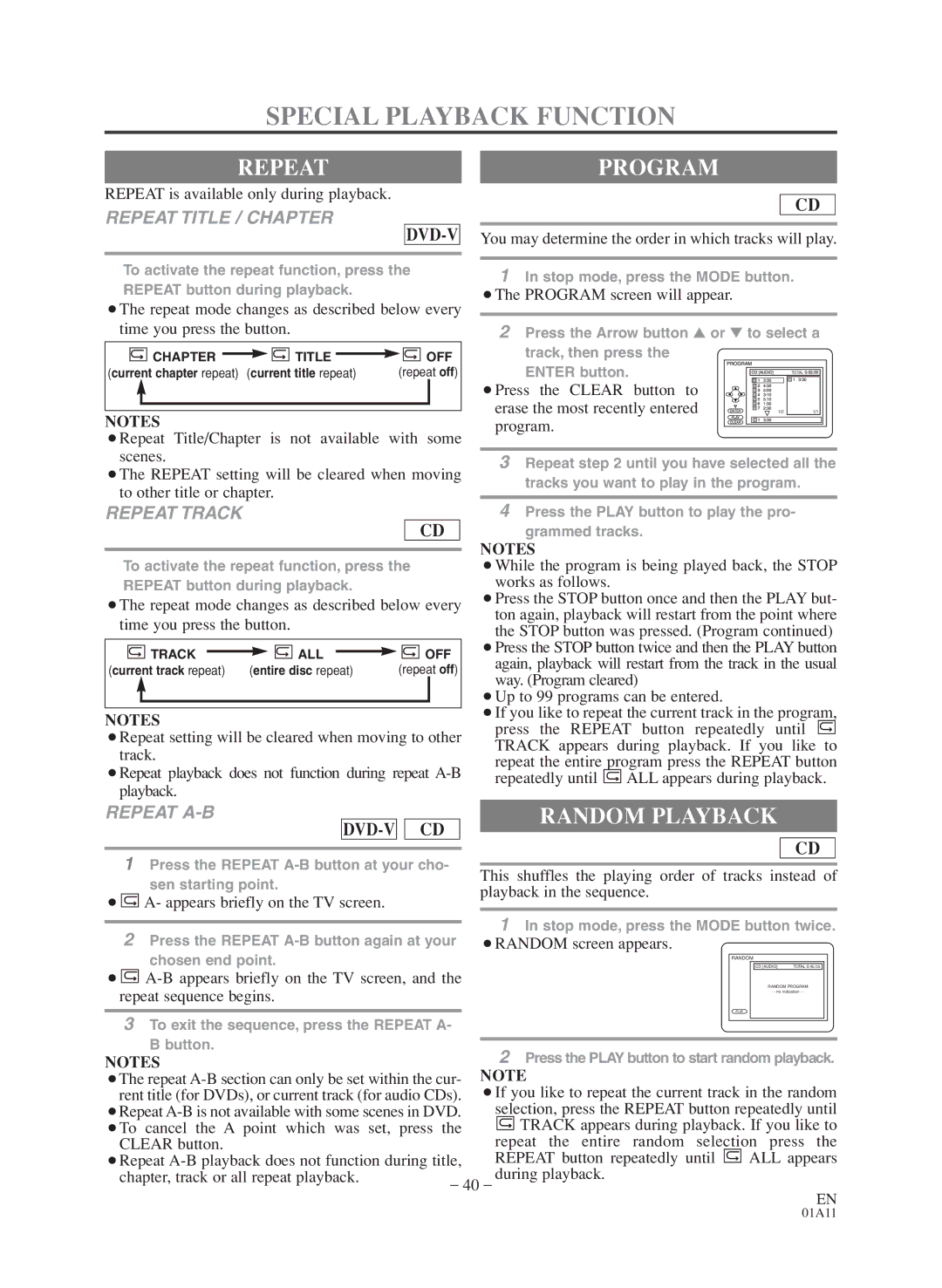 Sylvania 6720FDD owner manual Special Playback Function, Repeat, Random Playback 