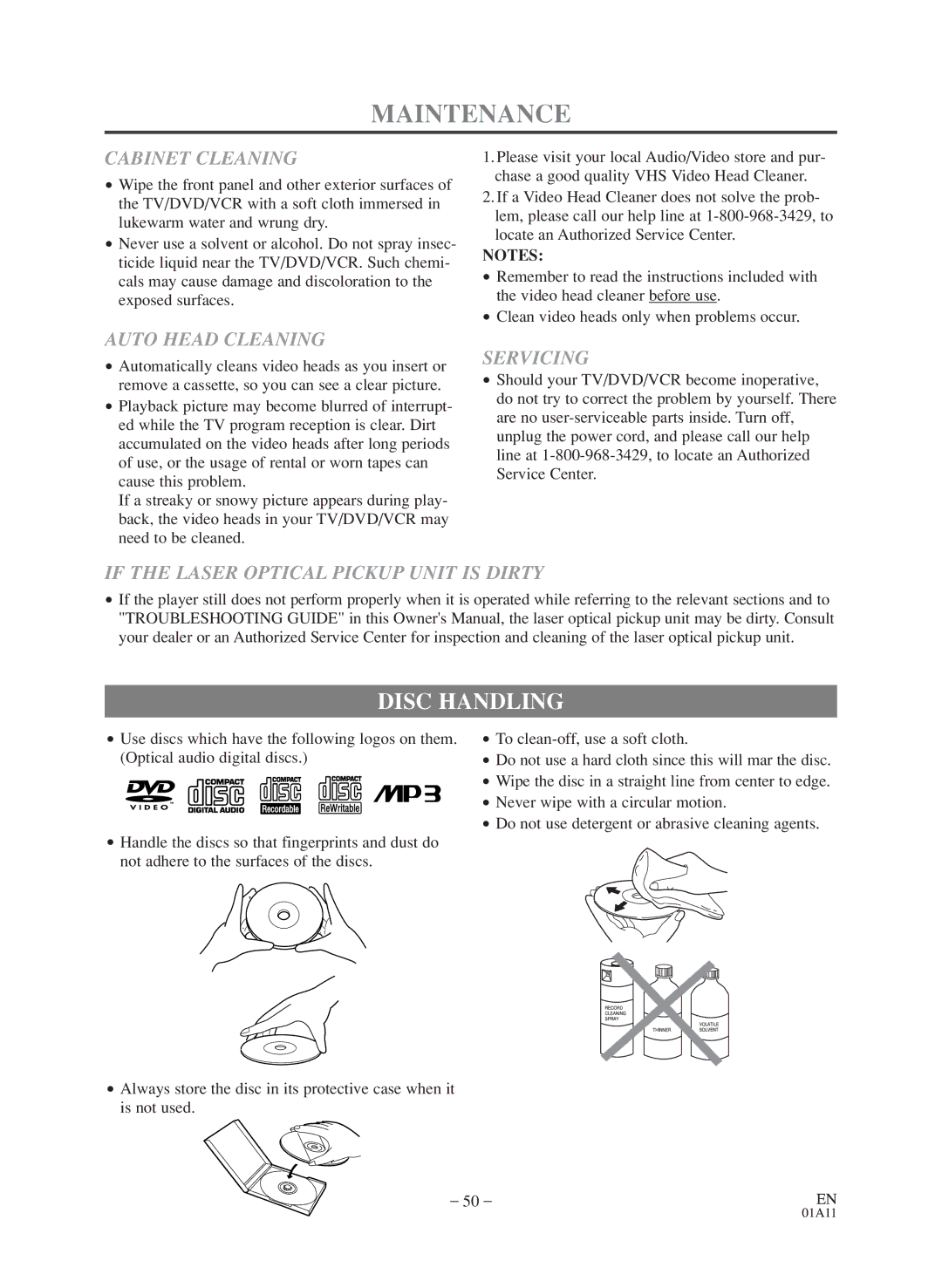 Sylvania 6720FDD owner manual Maintenance, Disc Handling 