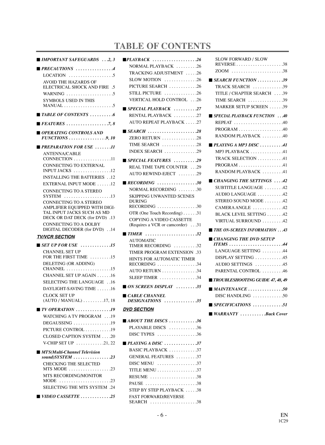 Sylvania 6720FDD owner manual Table of Contents 