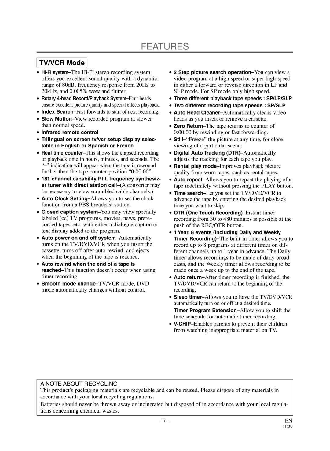 Sylvania 6720FDD owner manual Features, TV/VCR Mode 