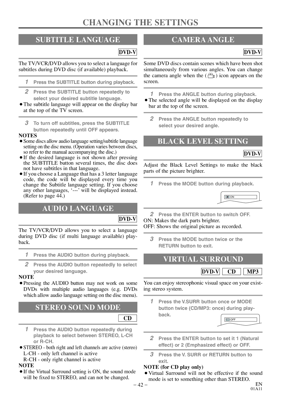 Sylvania 6720FDE owner manual Changing the Settings 