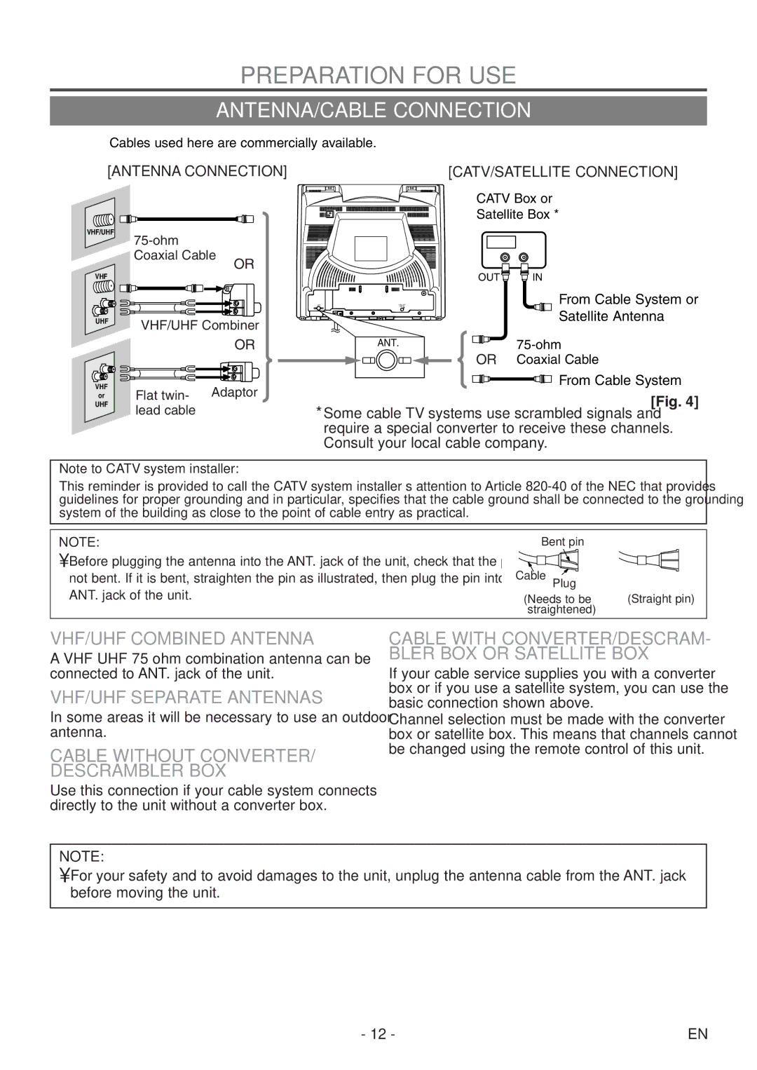 Sylvania 6720FDF owner manual Preparation for USE, ANTENNA/CABLE Connection 