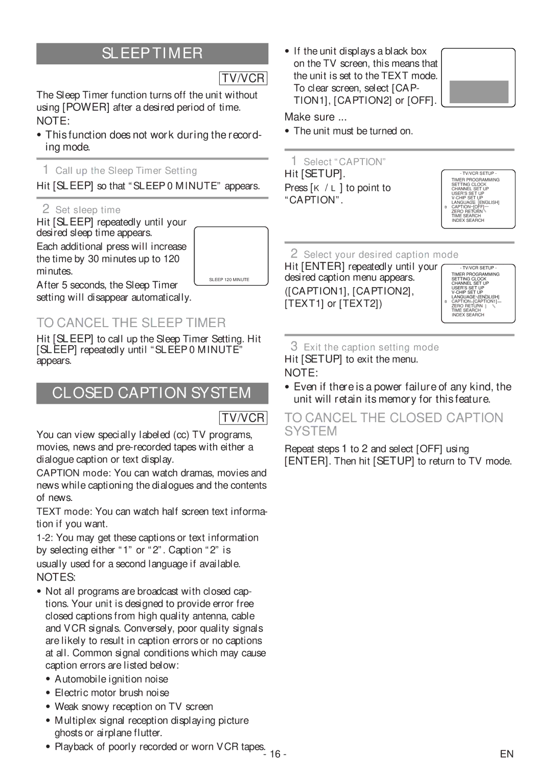 Sylvania 6720FDF owner manual To Cancel the Sleep Timer, To Cancel the Closed Caption System 