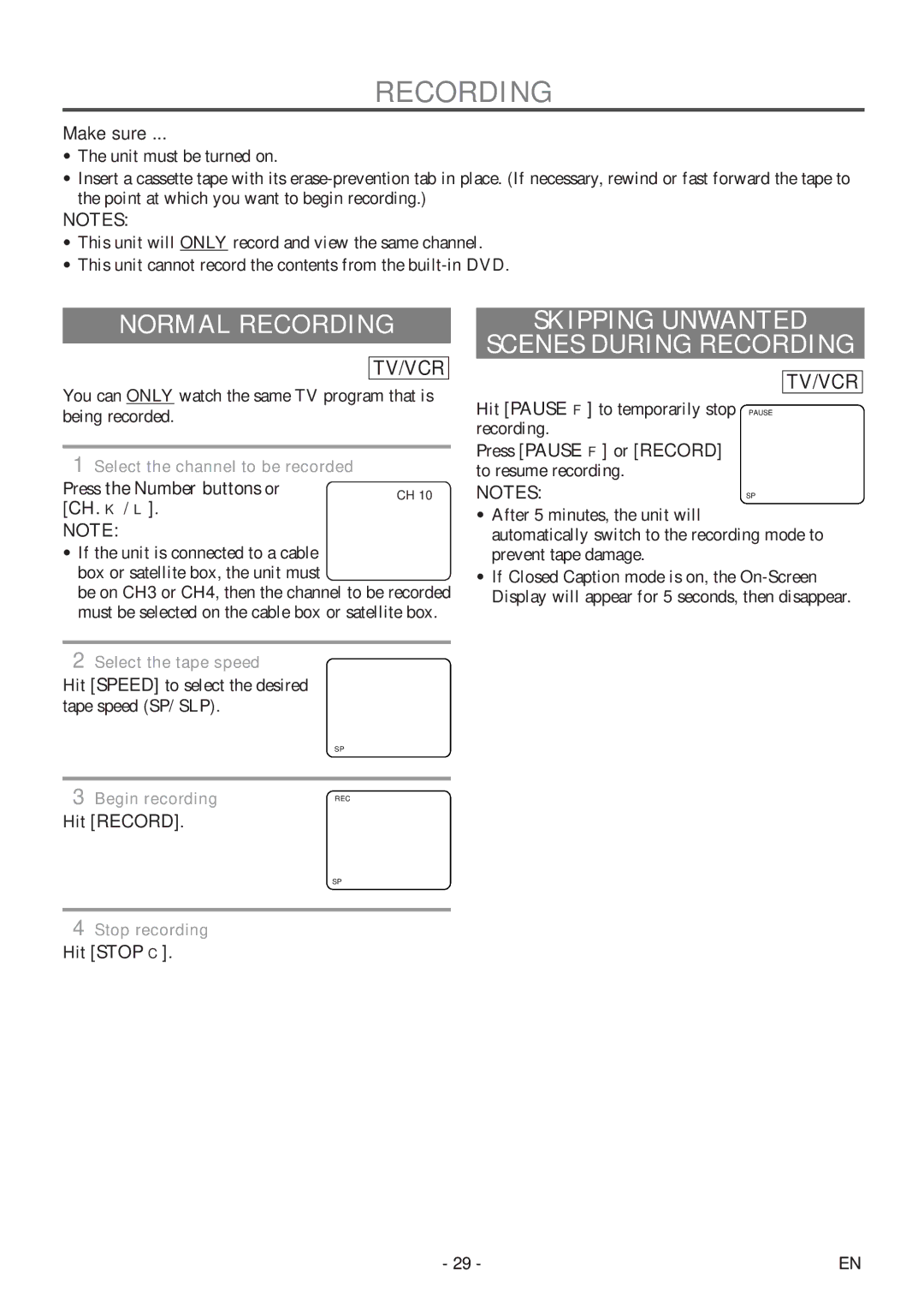 Sylvania 6720FDF owner manual Normal Recording, Skipping Unwanted Scenes During Recording 