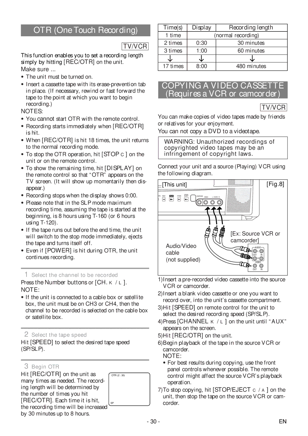 Sylvania 6720FDF owner manual Times Display Recording length, You can not copy a DVD to a videotape, Sp/Slp 