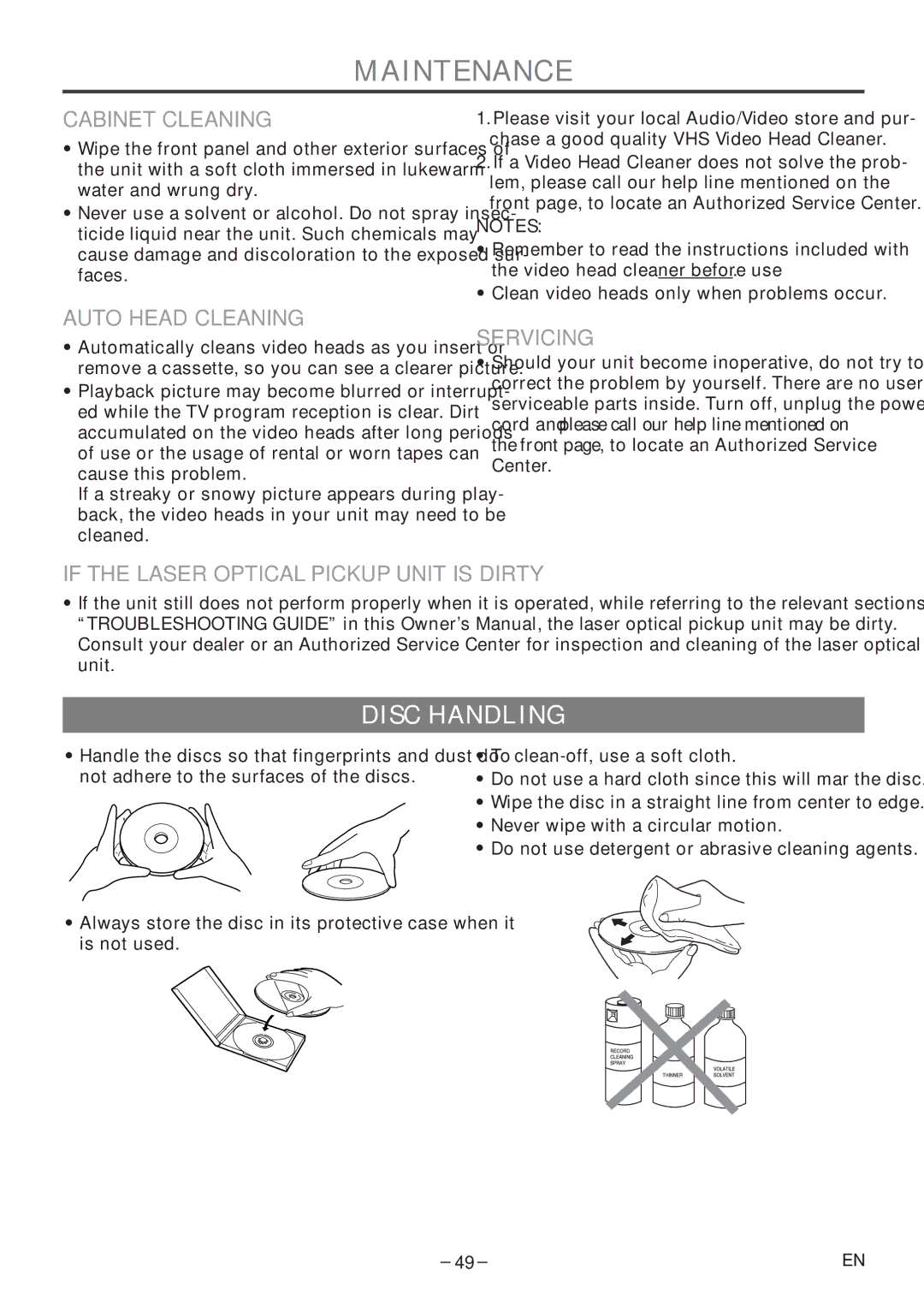 Sylvania 6720FDF owner manual Maintenance, Disc Handling 