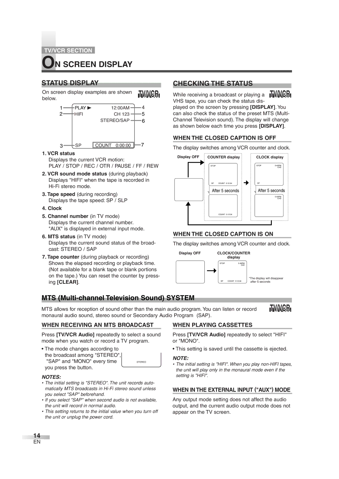 Sylvania 6720FDG owner manual On Screen Display, Status Display, Checking the Status 