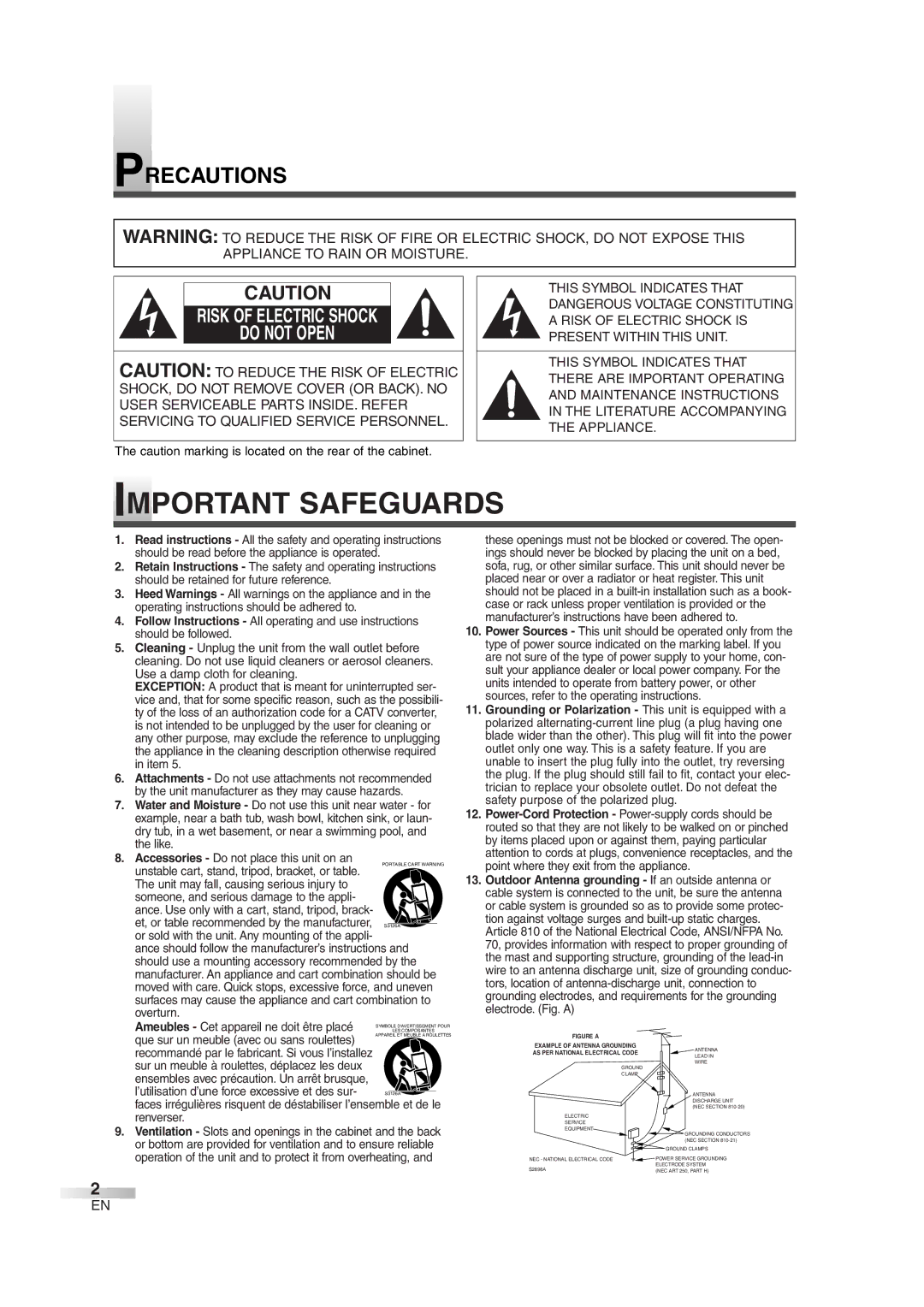 Sylvania 6720FDG owner manual Precautions, Risk of Electric Shock Do not Open 