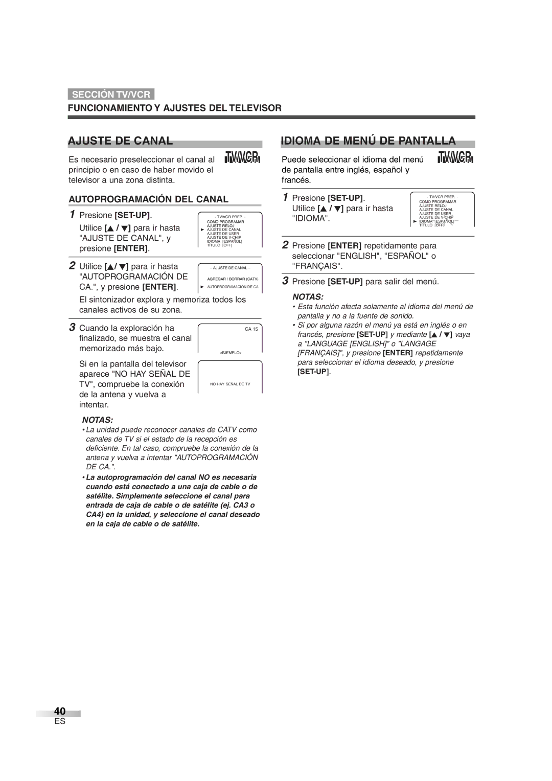 Sylvania 6720FDG owner manual Ajuste DE Canal, Idioma DE Menú DE Pantalla, Funcionamiento Y Ajustes DEL Televisor 