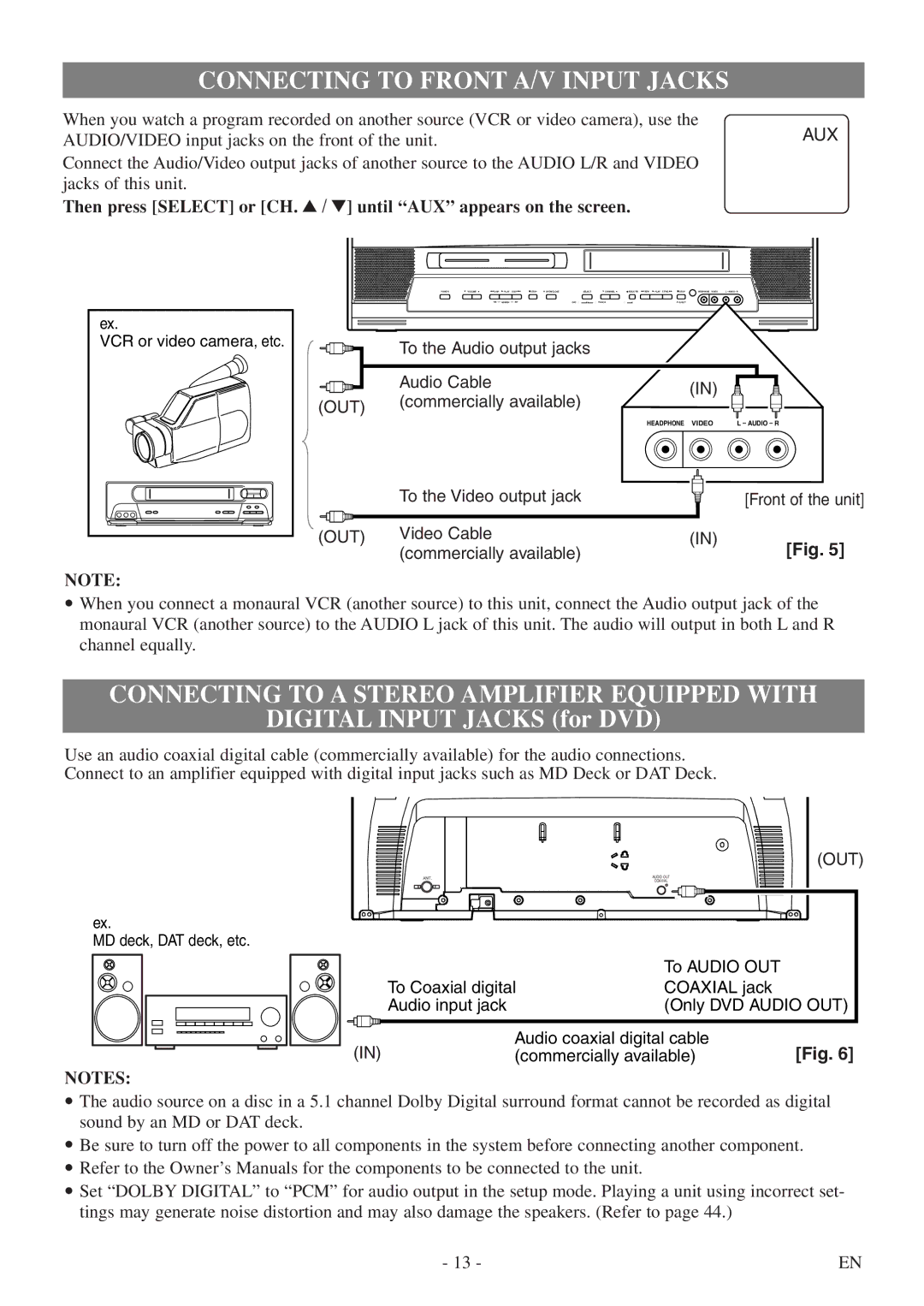 Sylvania 6724DF owner manual Connecting to Front A/V Input Jacks, Connecting to a Stereo Amplifier Equipped with 