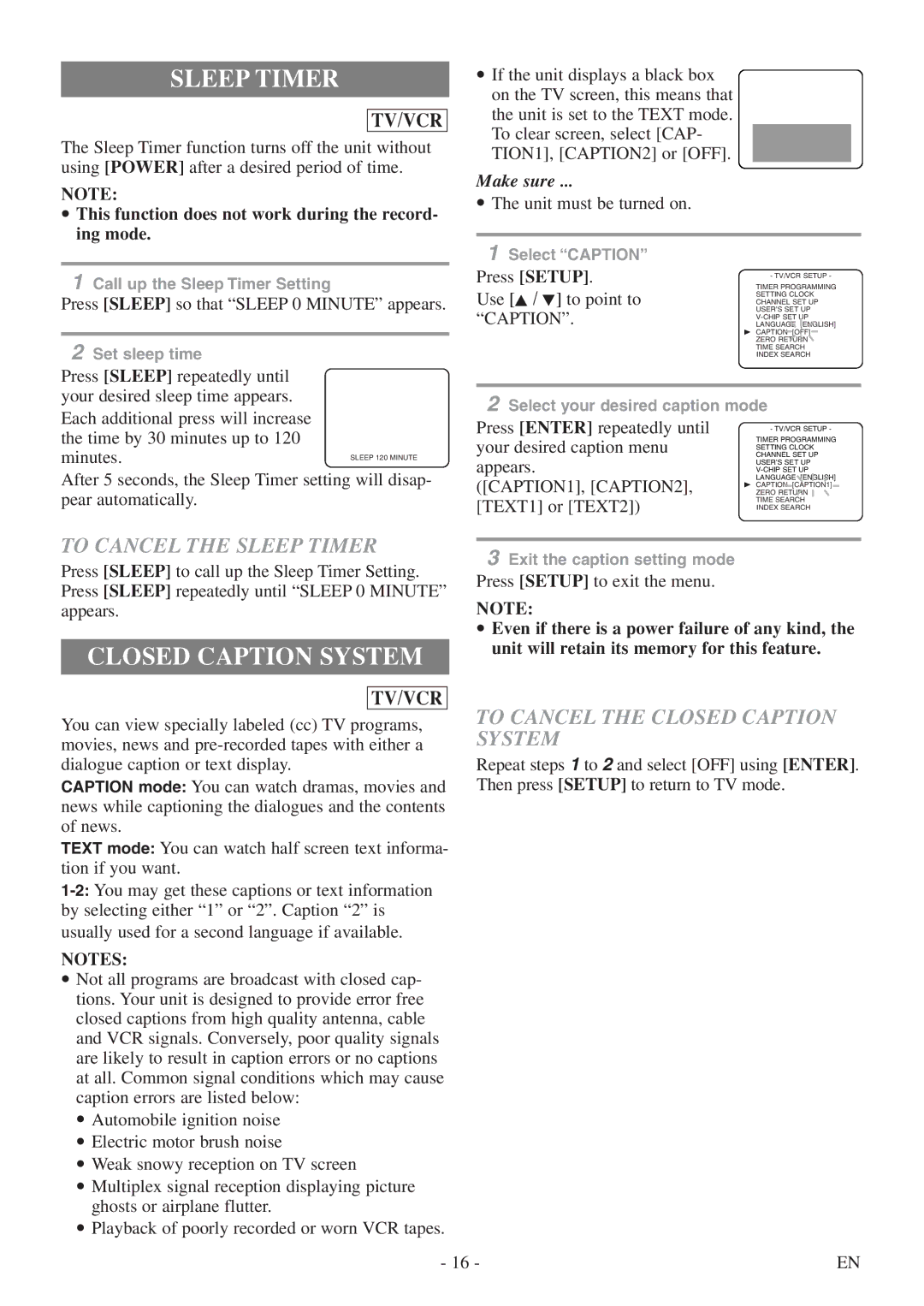 Sylvania 6724DF owner manual To Cancel the Sleep Timer, To Cancel the Closed Caption System 