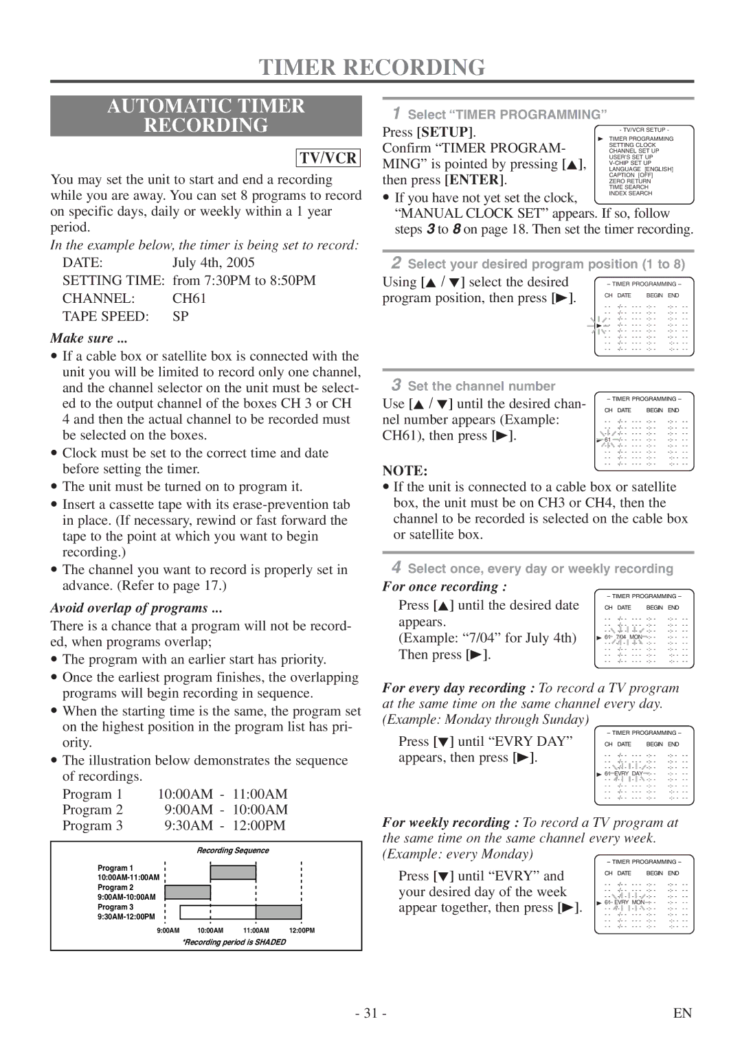 Sylvania 6724DF owner manual Automatic Timer Recording, Channel CH61 Tape Speed SP 