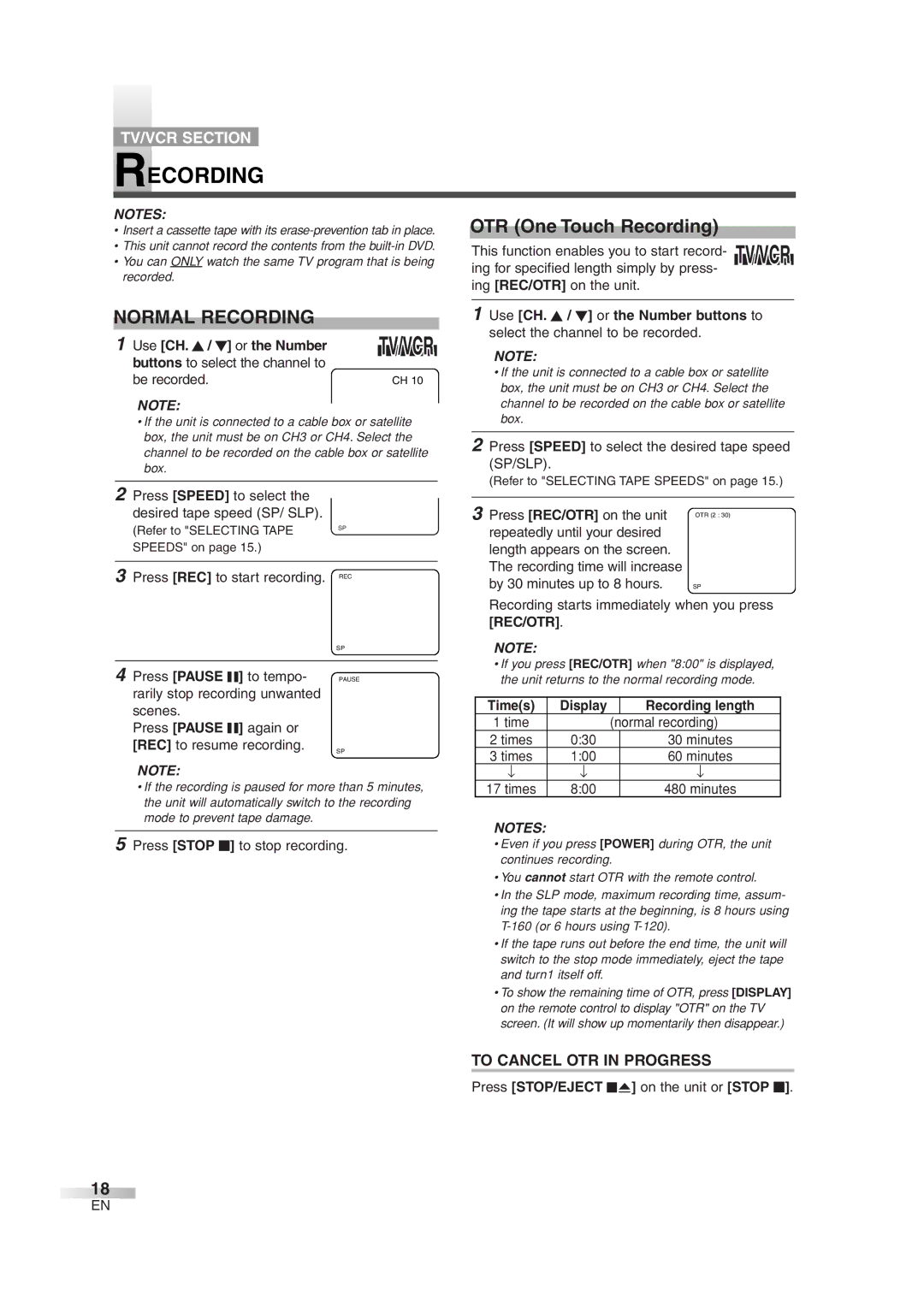 Sylvania 6724DG owner manual Normal Recording, To Cancel OTR in Progress 