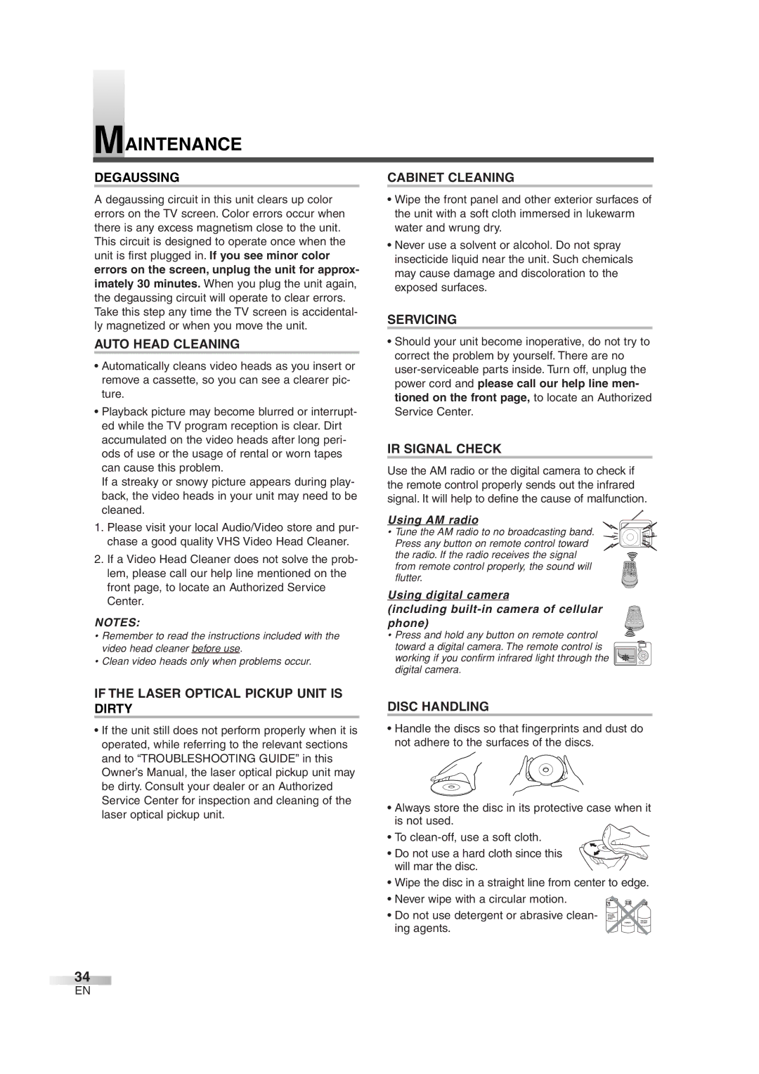 Sylvania 6724DG owner manual Maintenance 