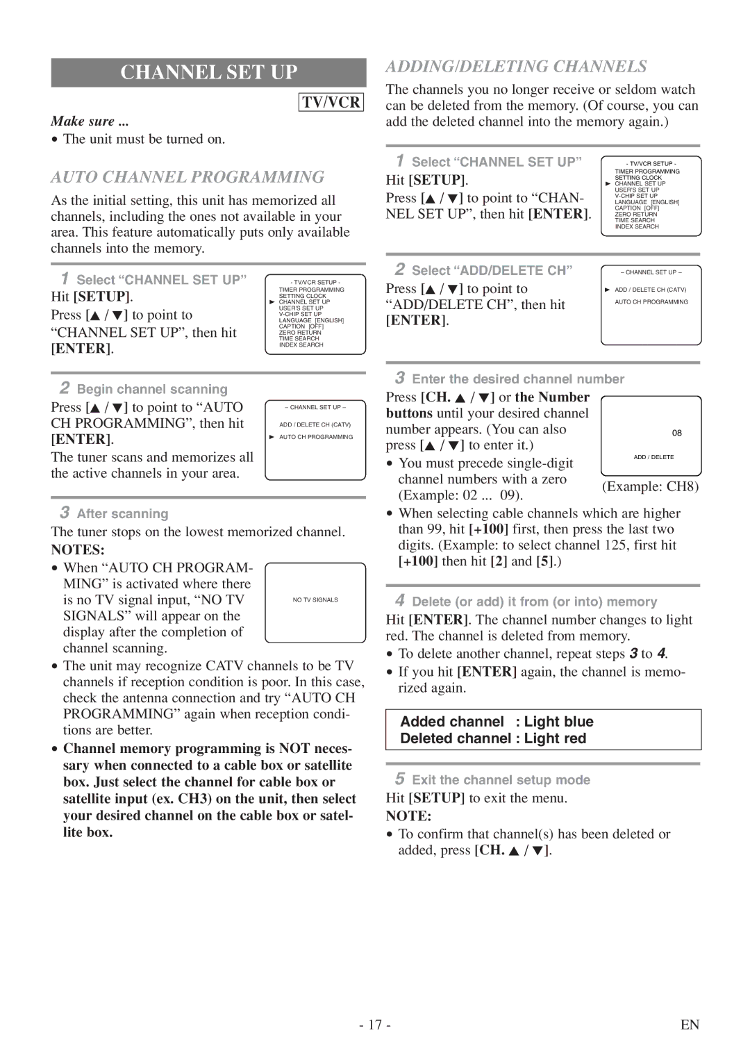 Sylvania 6724FDF owner manual Channel SET UP, Auto Channel Programming, ADDING/DELETING Channels, Enter 