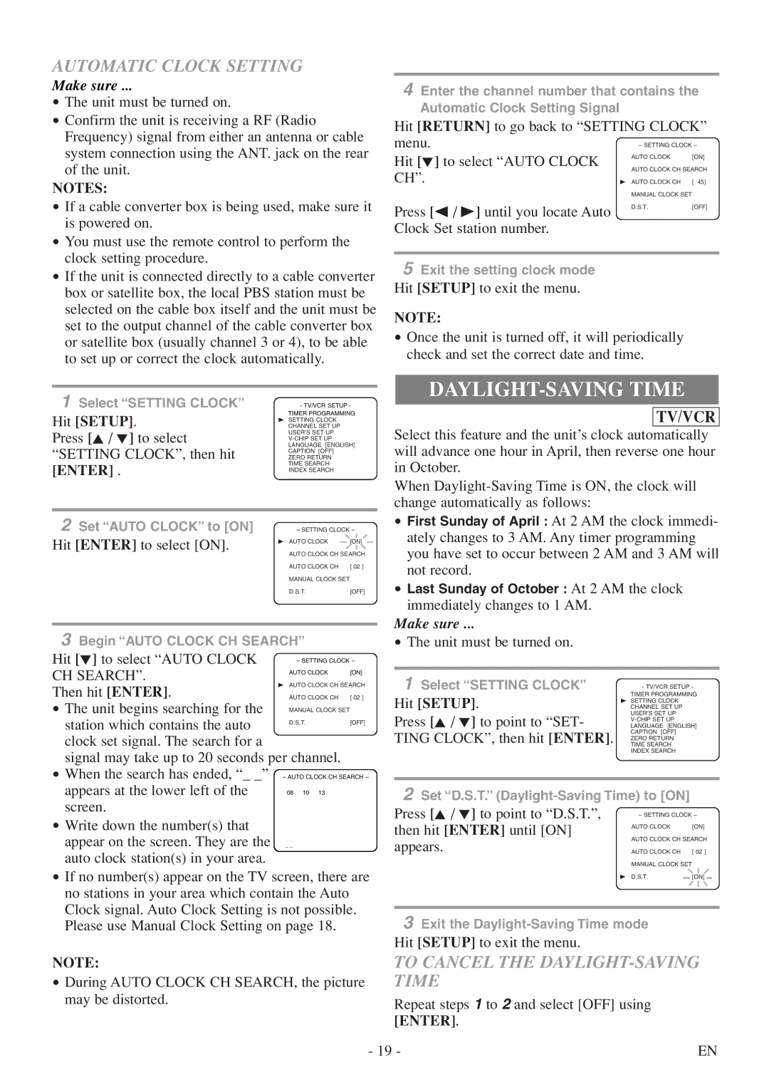 Sylvania 6724FDF owner manual Automatic Clock Setting, To Cancel the DAYLIGHT-SAVING Time, CH Search 