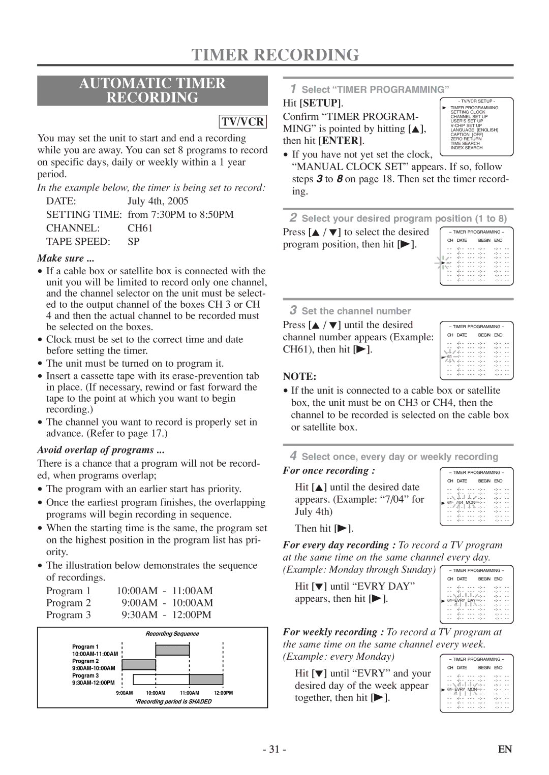 Sylvania 6724FDF owner manual Automatic Timer Recording, Channel CH61 Tape Speed SP 