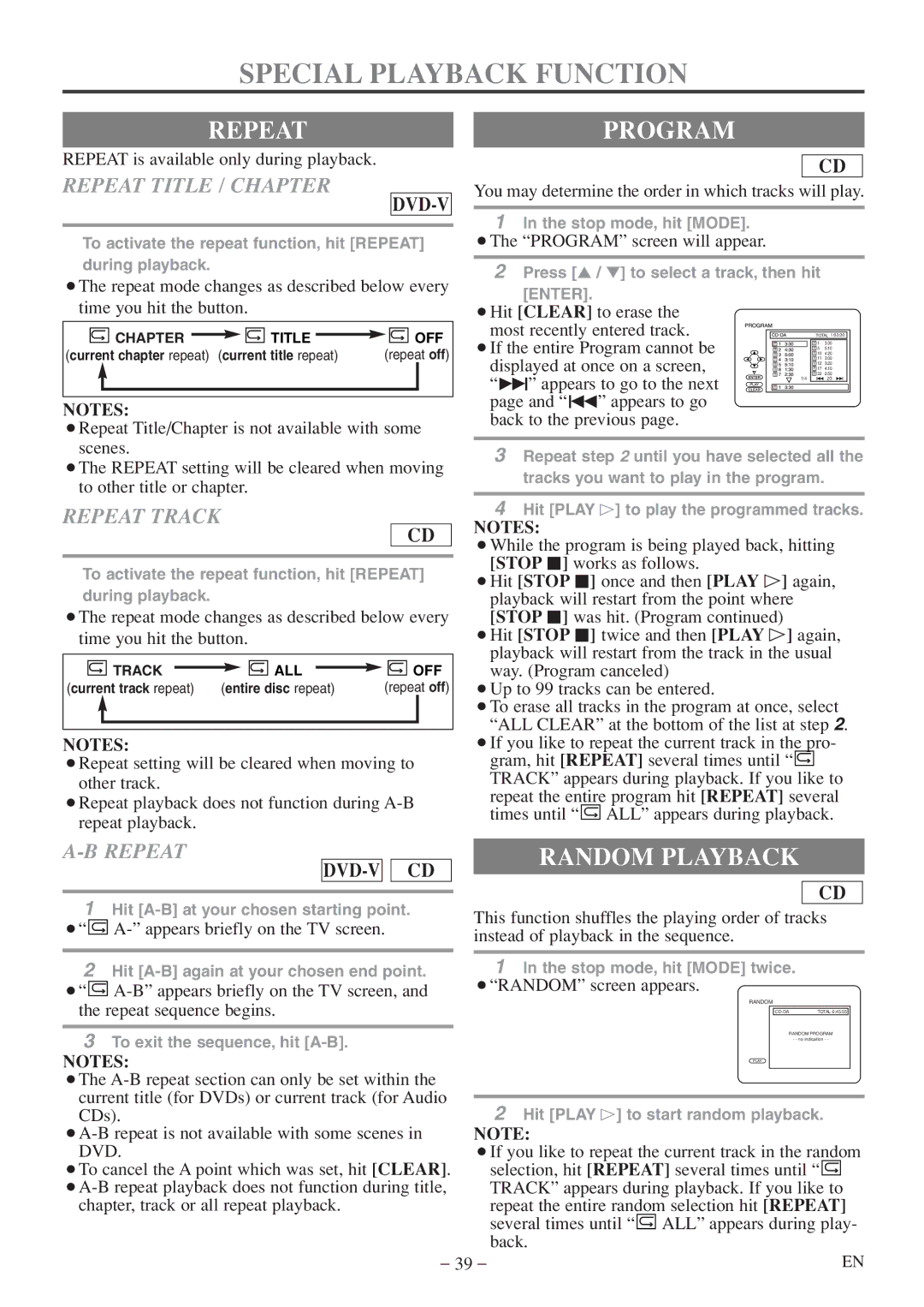 Sylvania 6724FDF owner manual Special Playback Function, Repeatprogram, Random Playback 