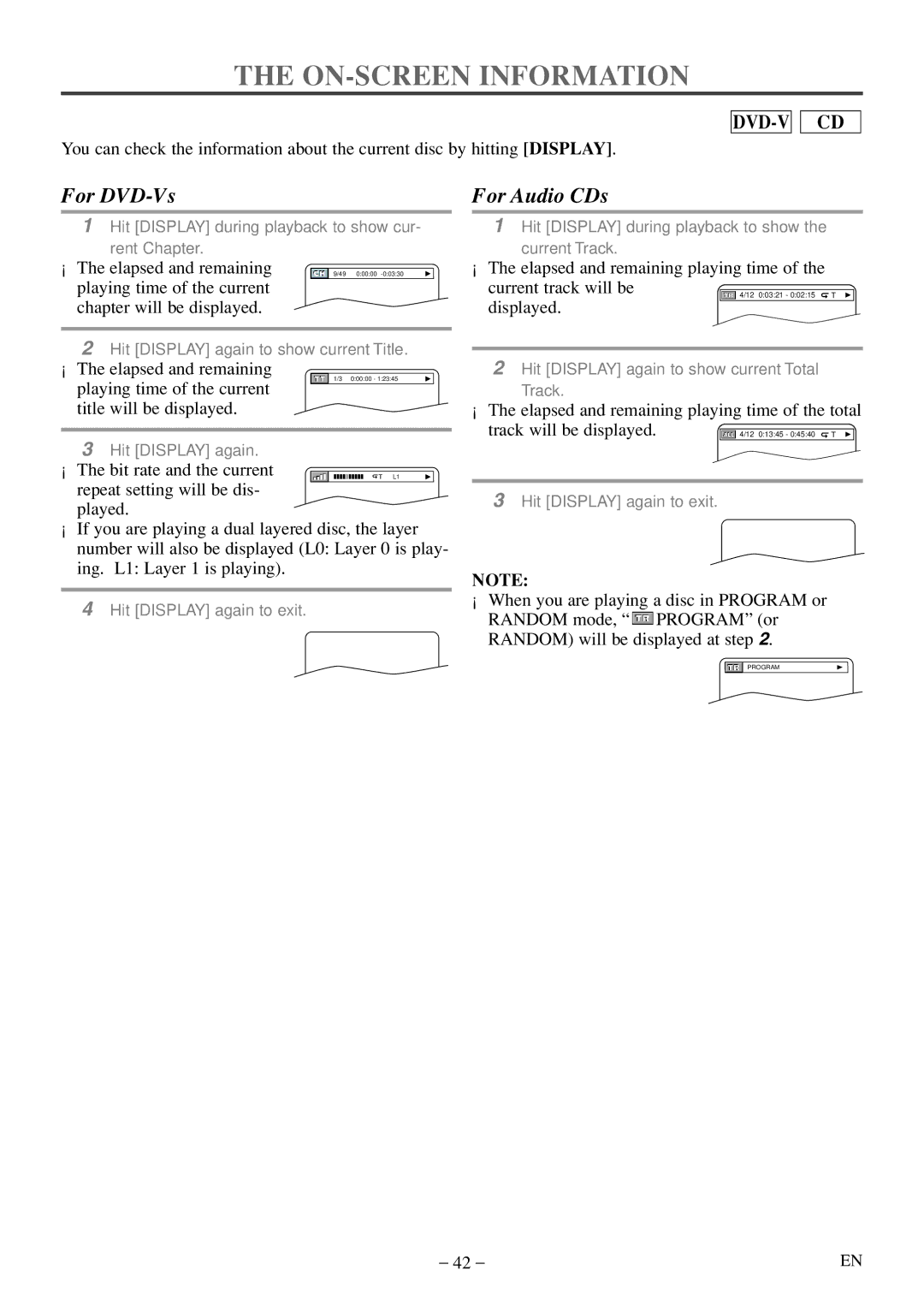 Sylvania 6724FDF owner manual ON-SCREEN Information, For Audio CDs 