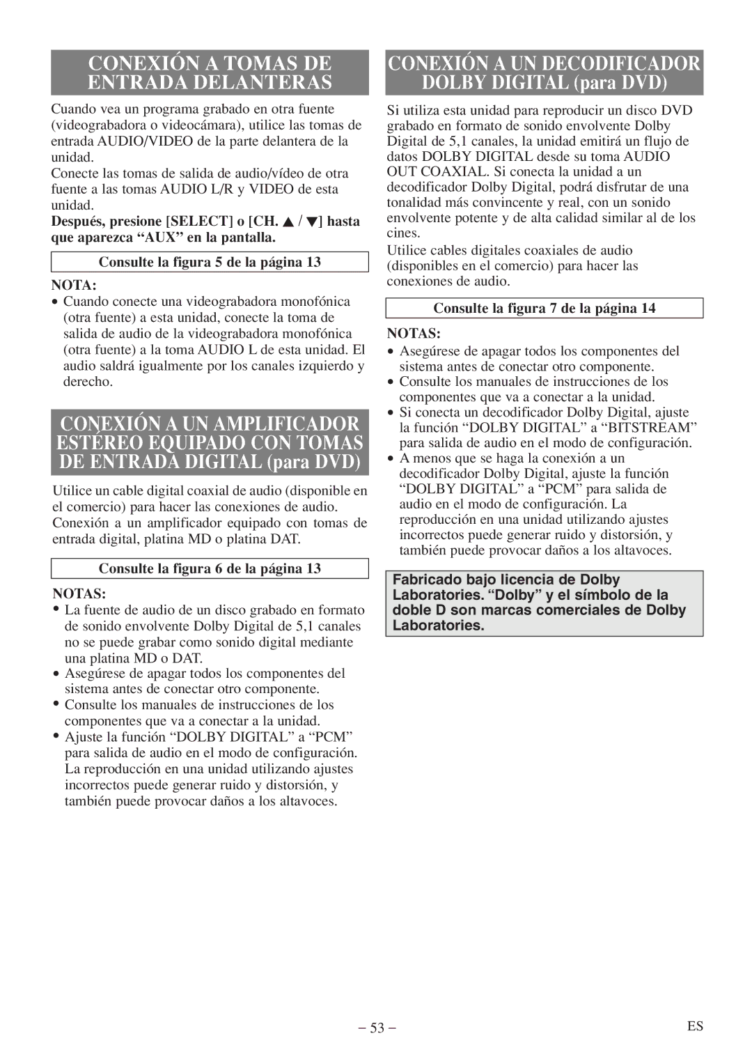 Sylvania 6724FDF Conexión a UN Decodificador, Consulte la figura 6 de la página, Notas, Consulte la figura 7 de la página 