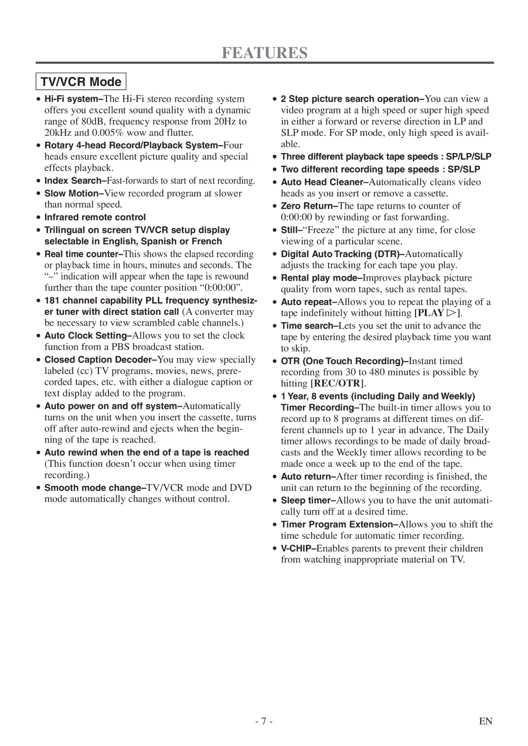 Sylvania 6724FDF owner manual Features, TV/VCR Mode 