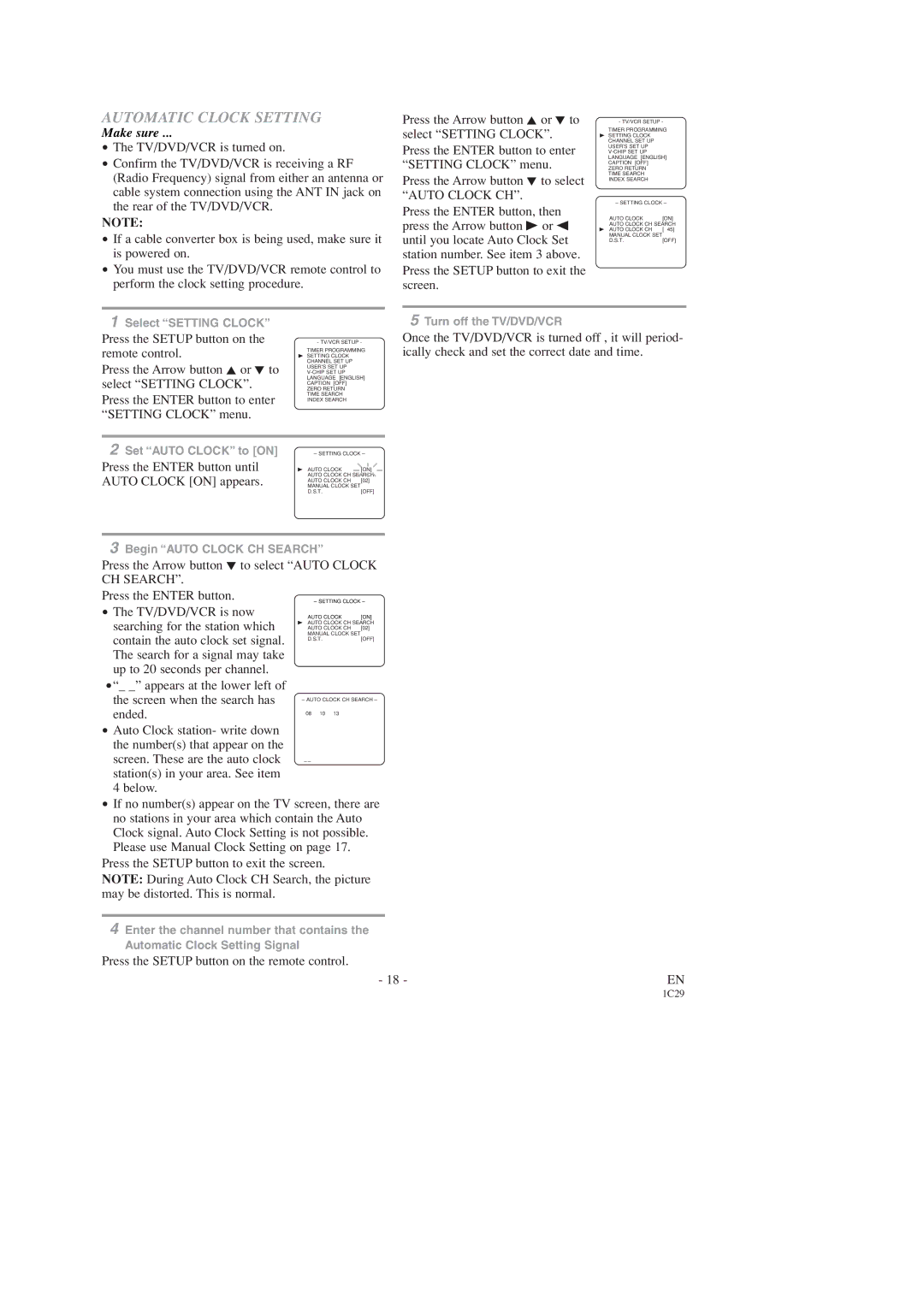 Sylvania 6727DD, 6719DD owner manual Automatic Clock Setting 