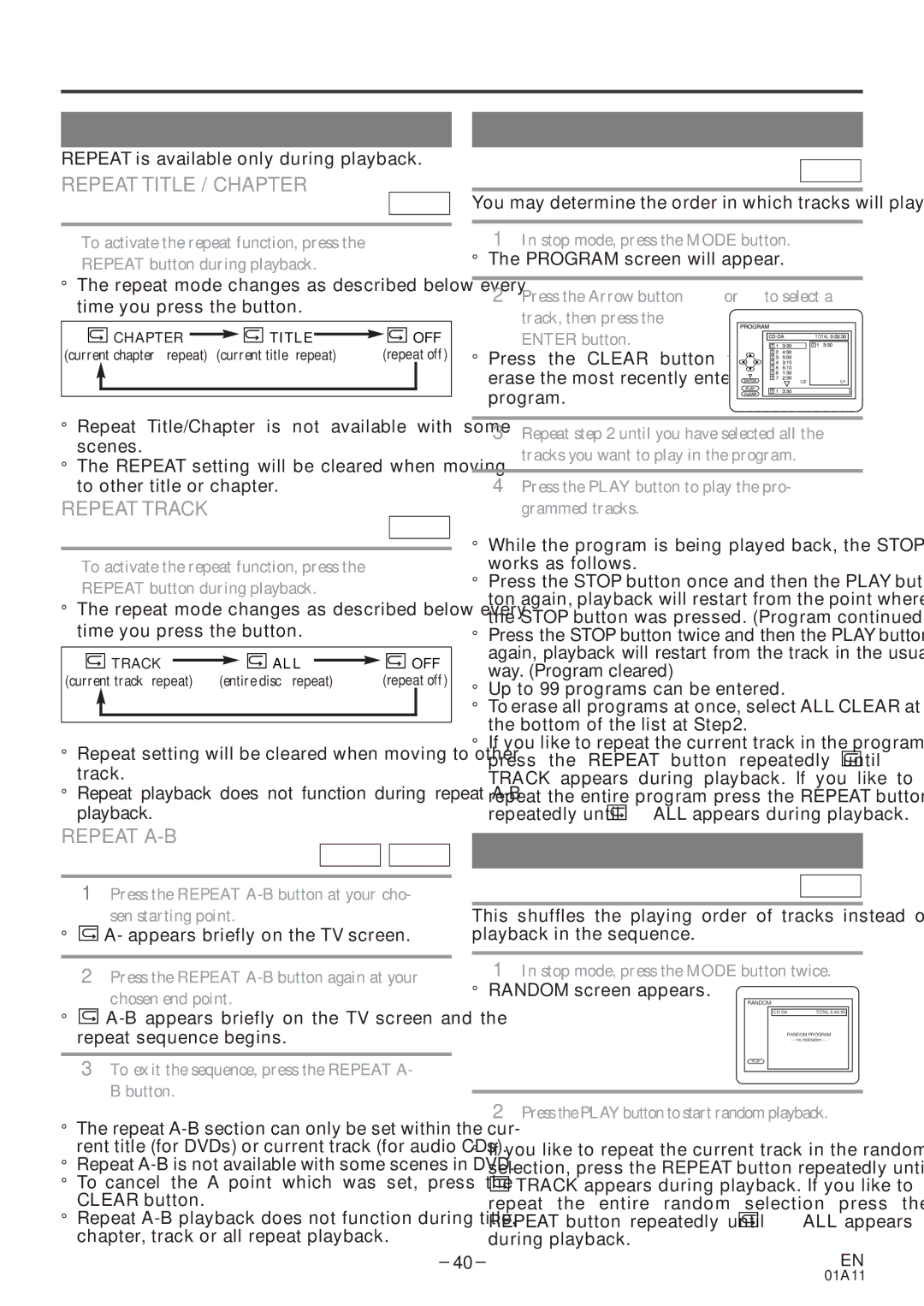 Sylvania 6727DE owner manual Special Playback Function, Repeatprogram, Random Playback 