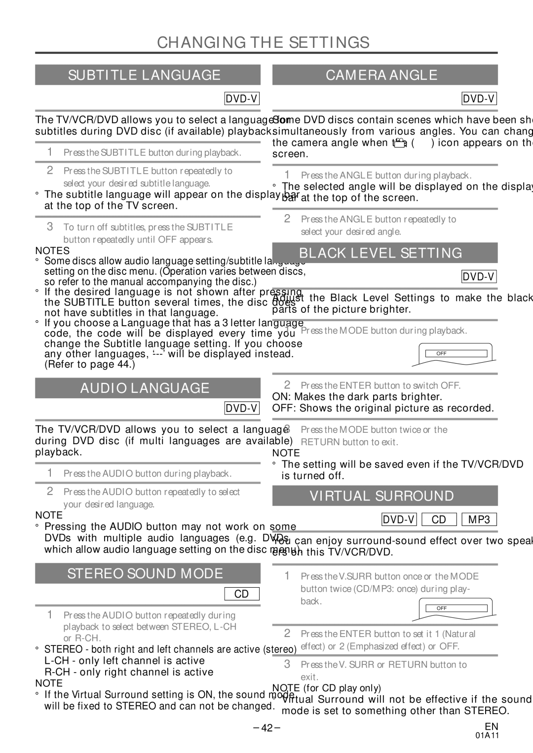 Sylvania 6727DE owner manual Changing the Settings 